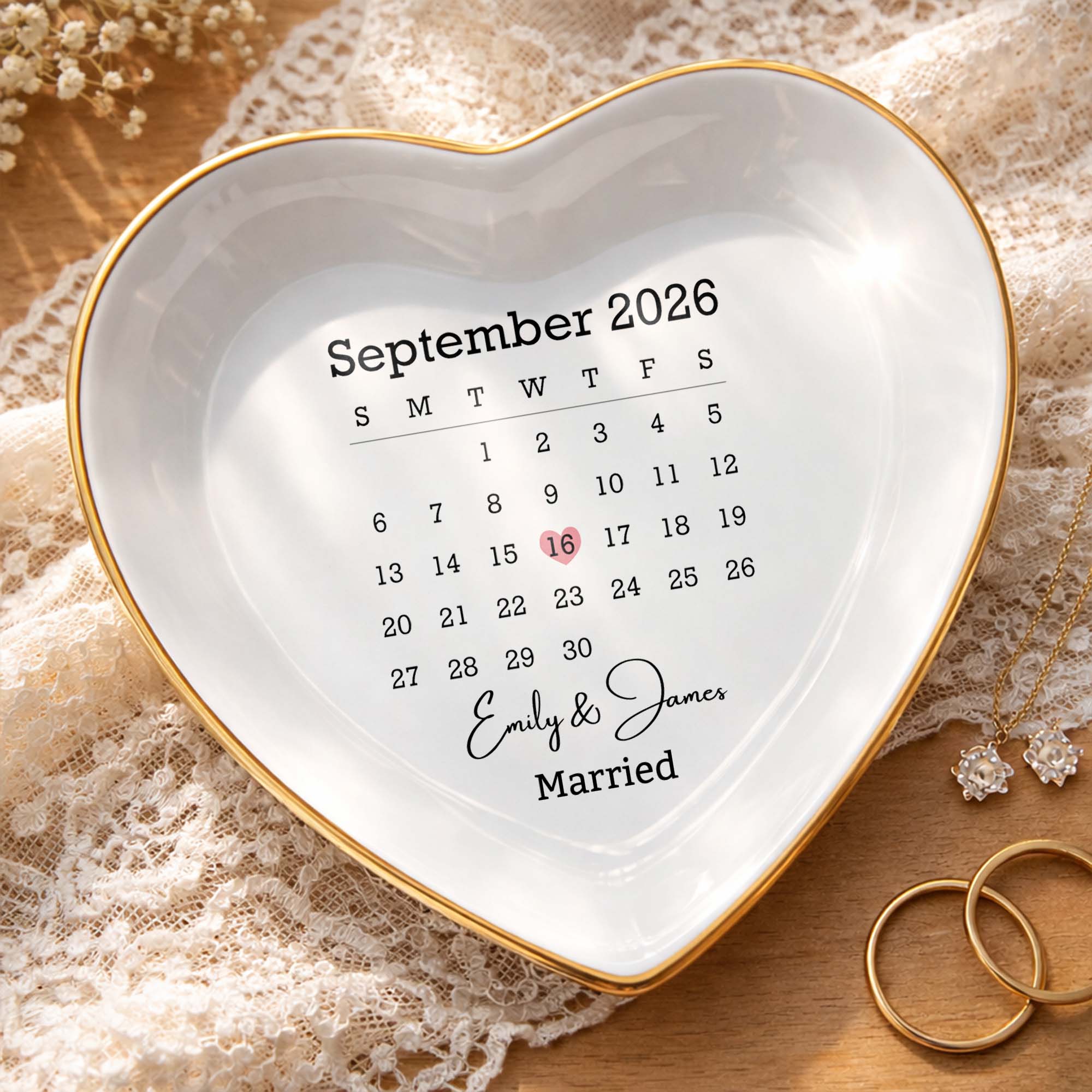Personalized Heart Jewelry Dish Custom Name Gift for Couples