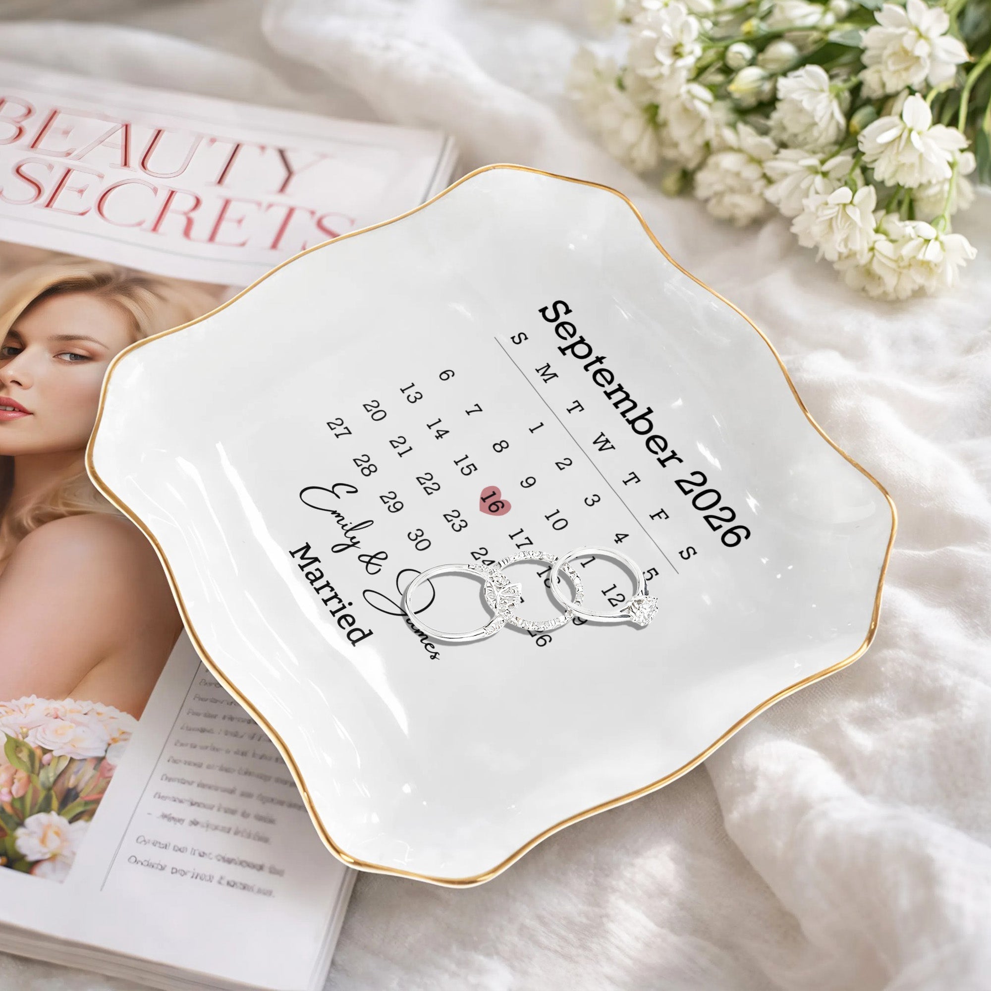 Personalized Lace Jewelry Dish Custom Names Wedding Gift