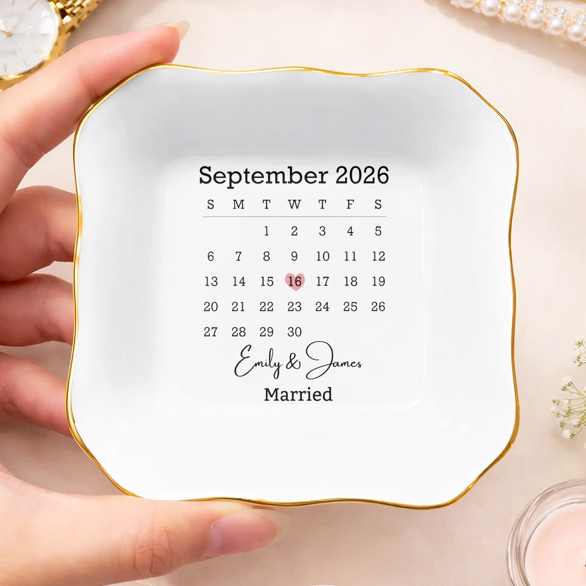 Personalized Lace Jewelry Dish Custom Names Wedding Gift