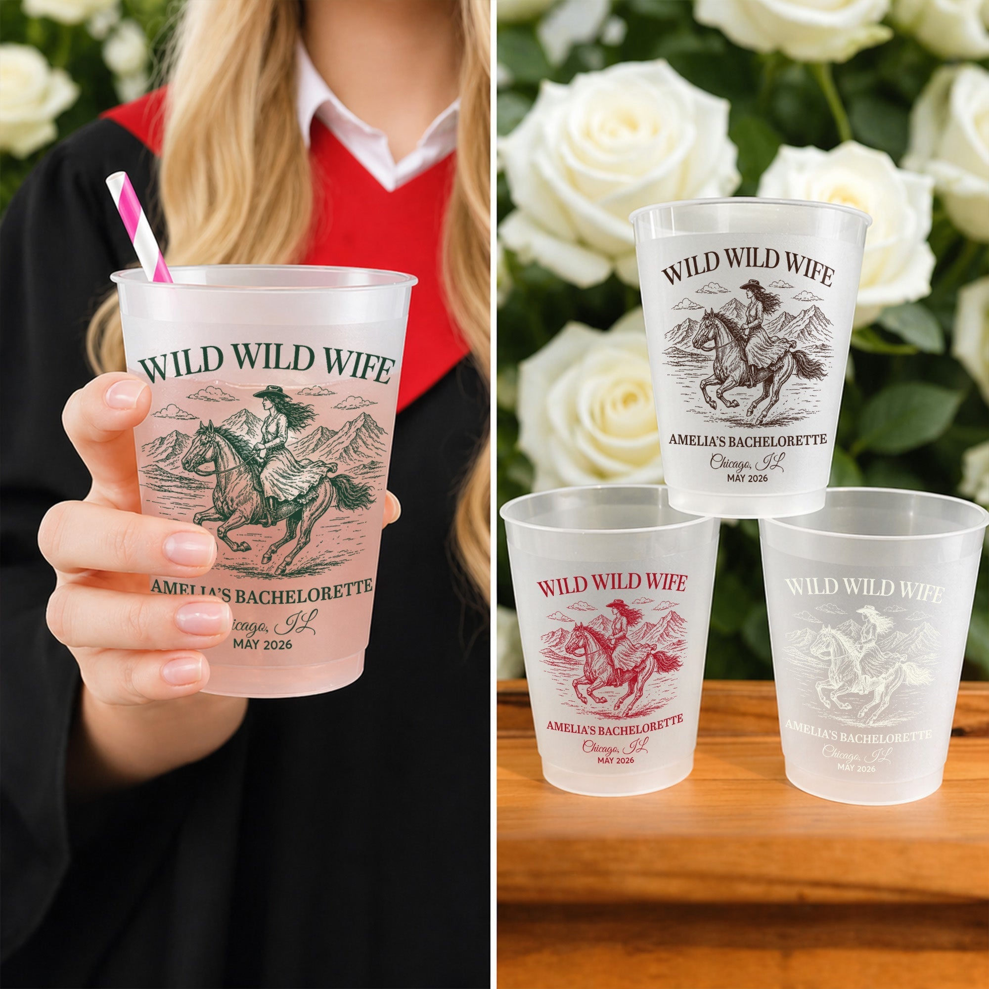 Personalized Frosted Cups Custom Design for Bachelorette Party