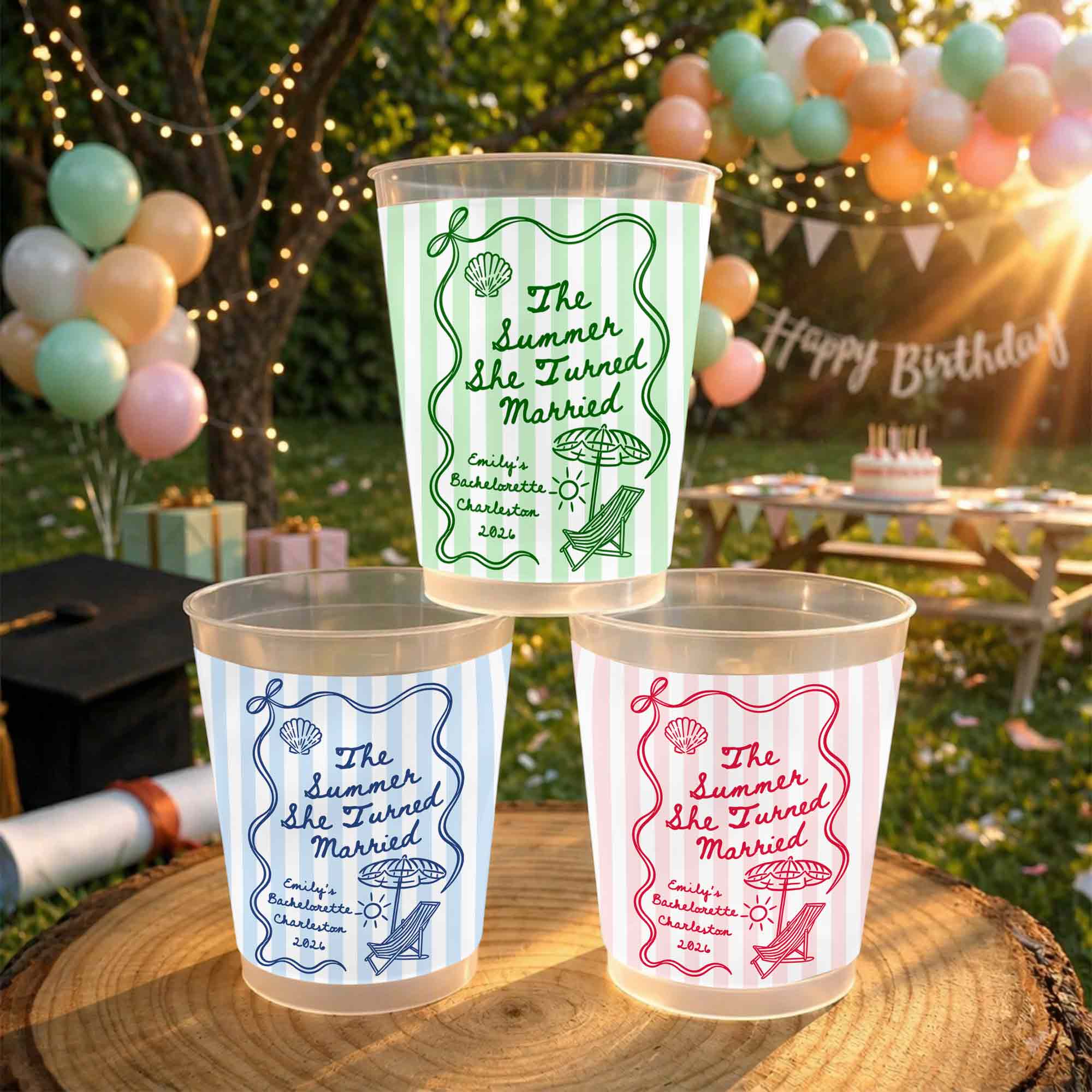 Personalized Frosted Cups Custom Beach Chair Design Bridal Party Gift