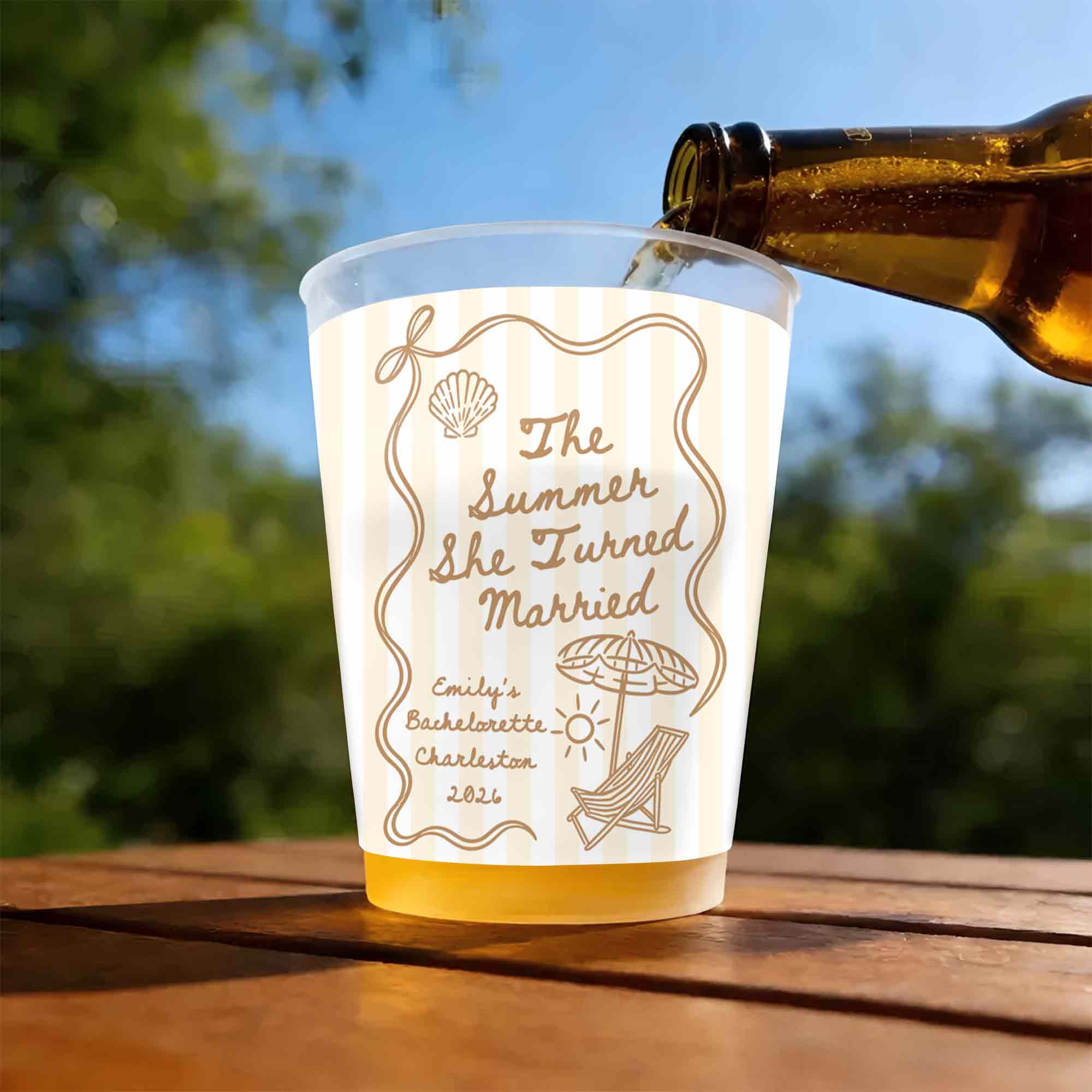 Personalized Frosted Cups Custom Beach Chair Design Bridal Party Gift