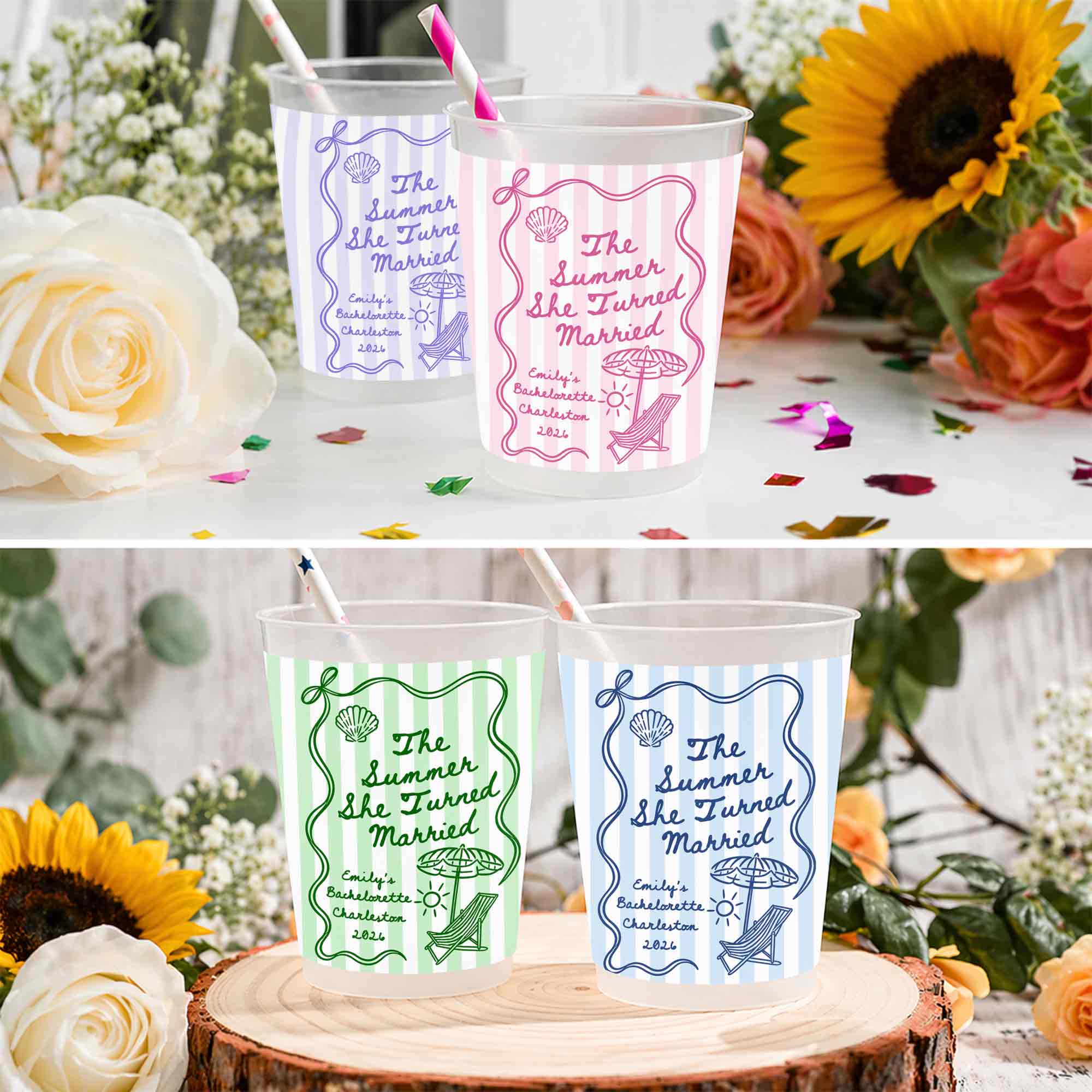 Personalized Frosted Cups Custom Beach Chair Design Bridal Party Gift