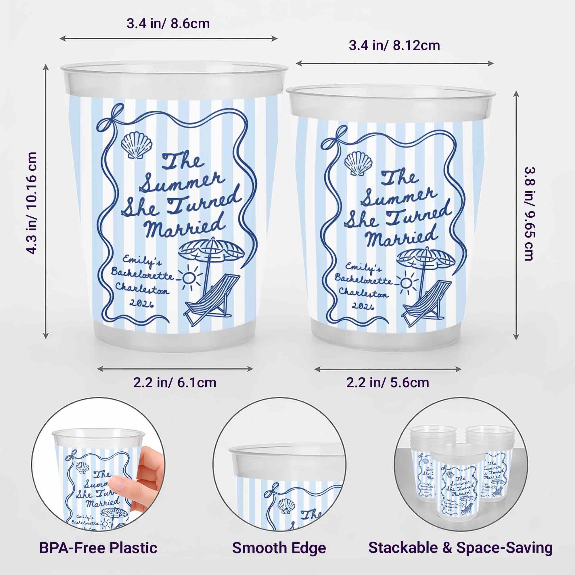 Personalized Frosted Cups Custom Beach Chair Design Bridal Party Gift