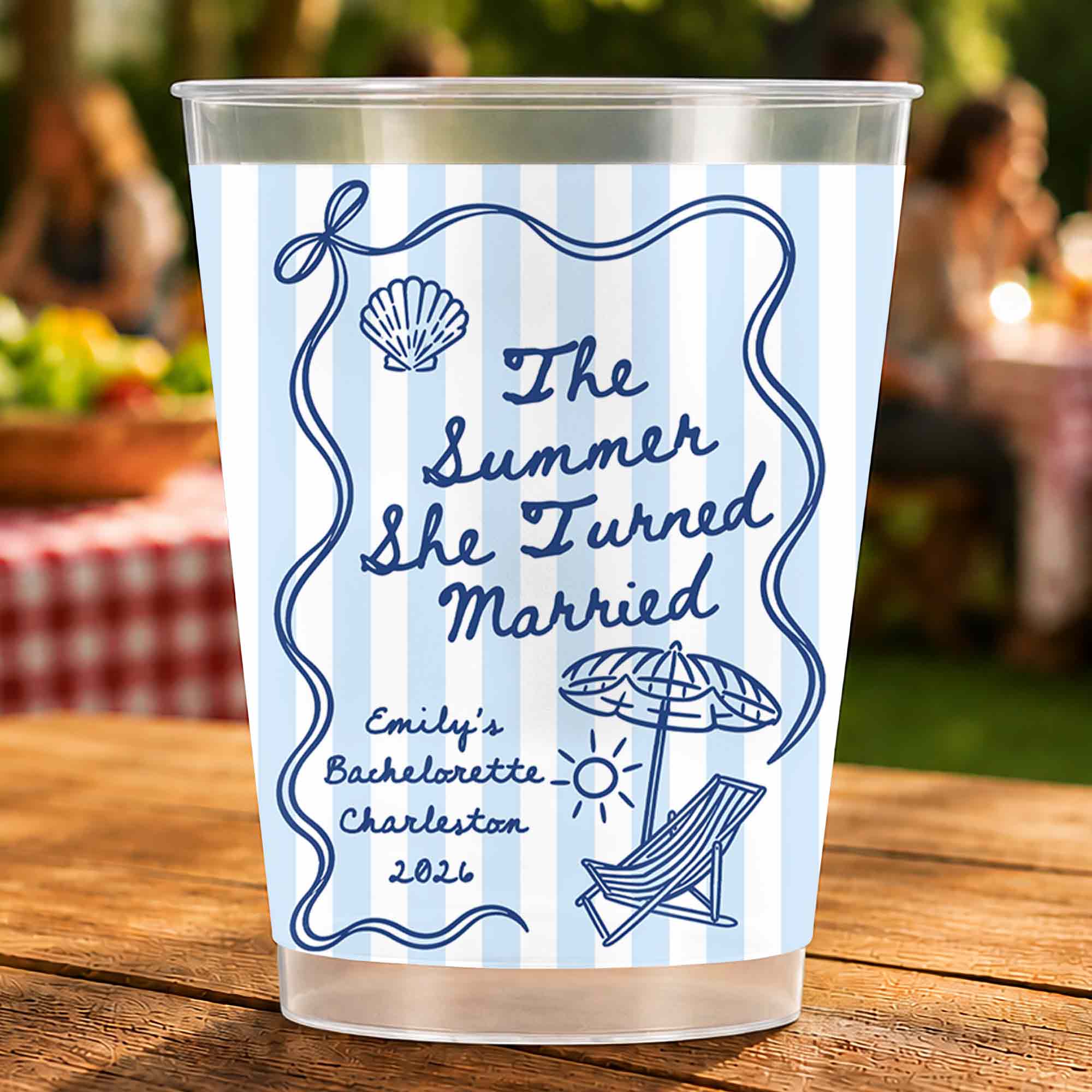 Personalized Frosted Cups Custom Beach Chair Design Bridal Party Gift