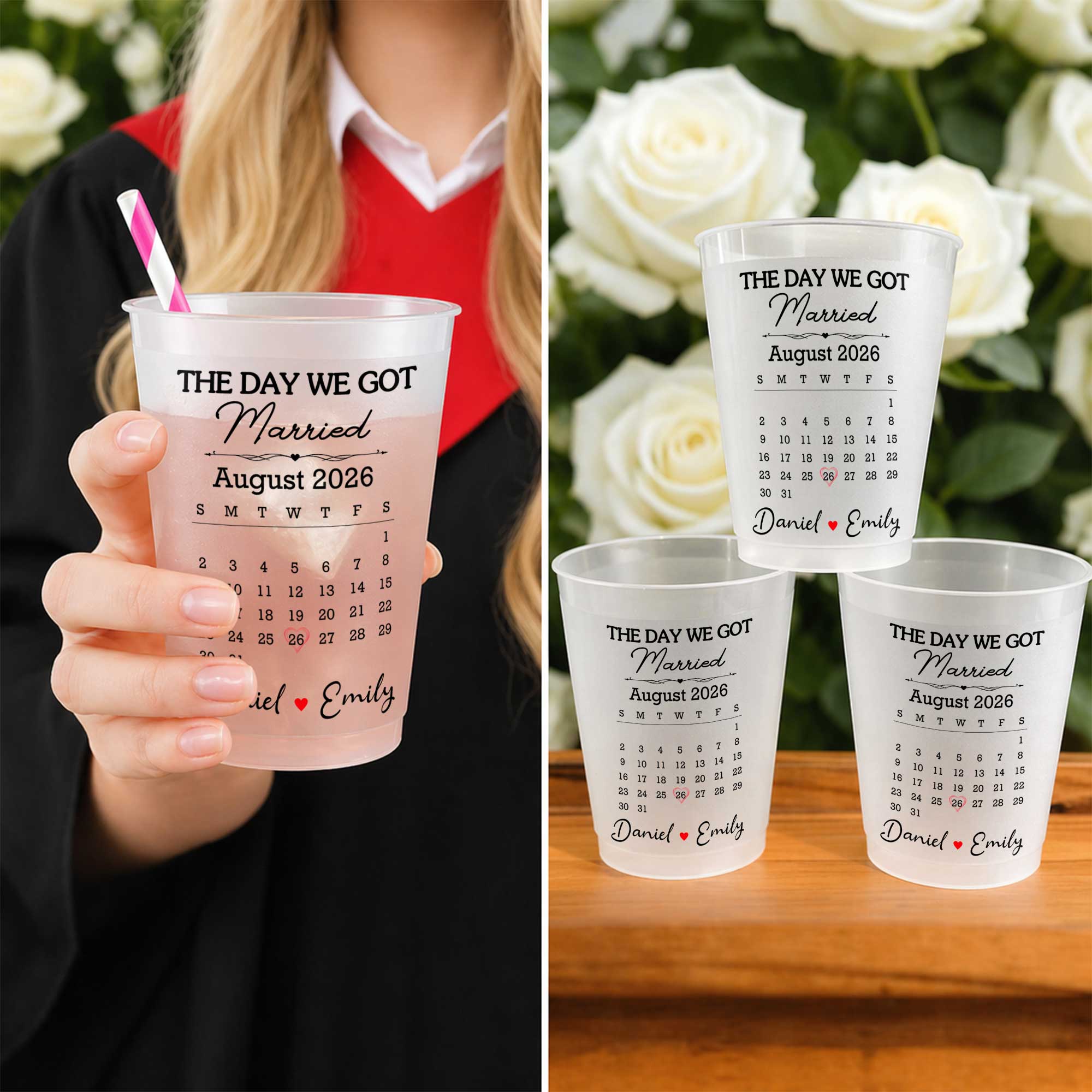Personalized Frosted Cups Custom Heart Design Wedding Gift
