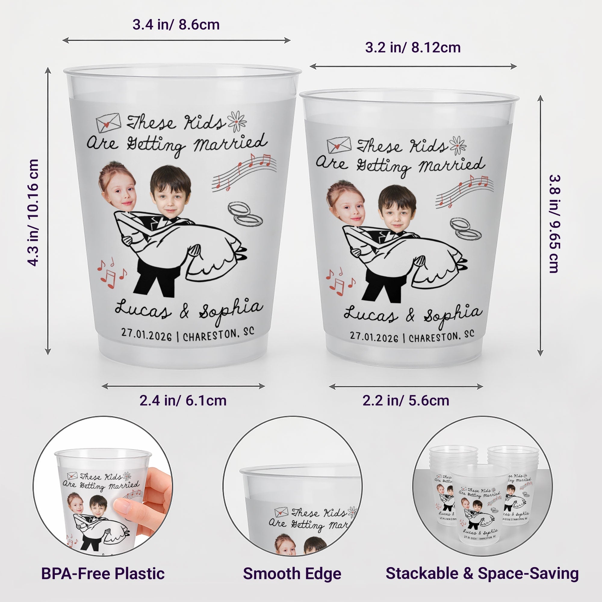 Personalized Frosted Wedding Cups Custom Name Gift for Couples