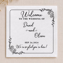 Load image into Gallery viewer, Personalized Floral Cocktail Napkins Custom Wedding Name Gift
