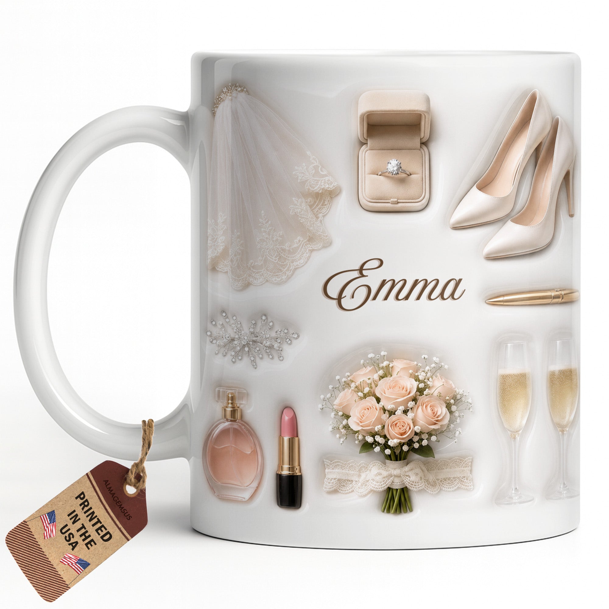 Personalized Bridal Coffee Mug Custom Name Gift for Bride