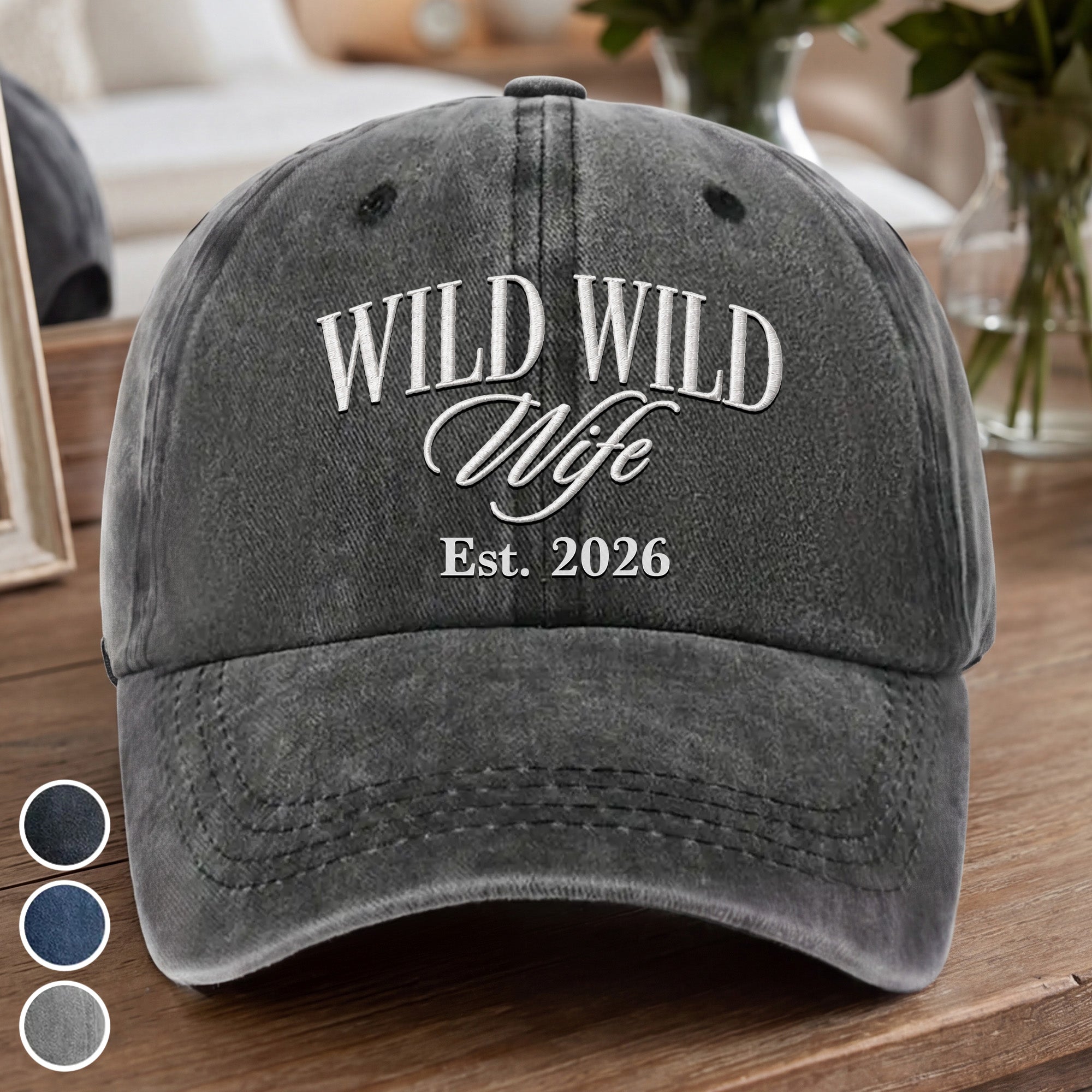 Personalized Washed Denim Cap Custom Year Gift for Wife