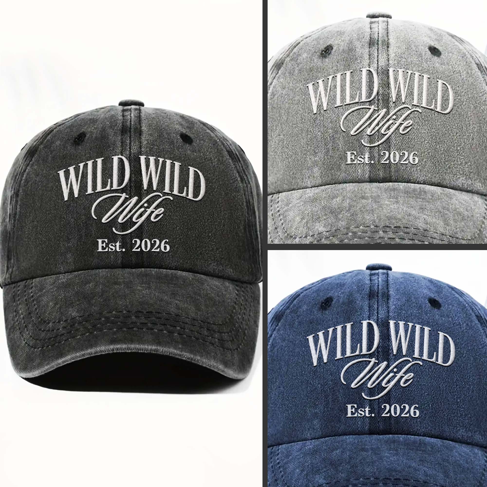 Personalized Washed Denim Cap Custom Year Gift for Wife