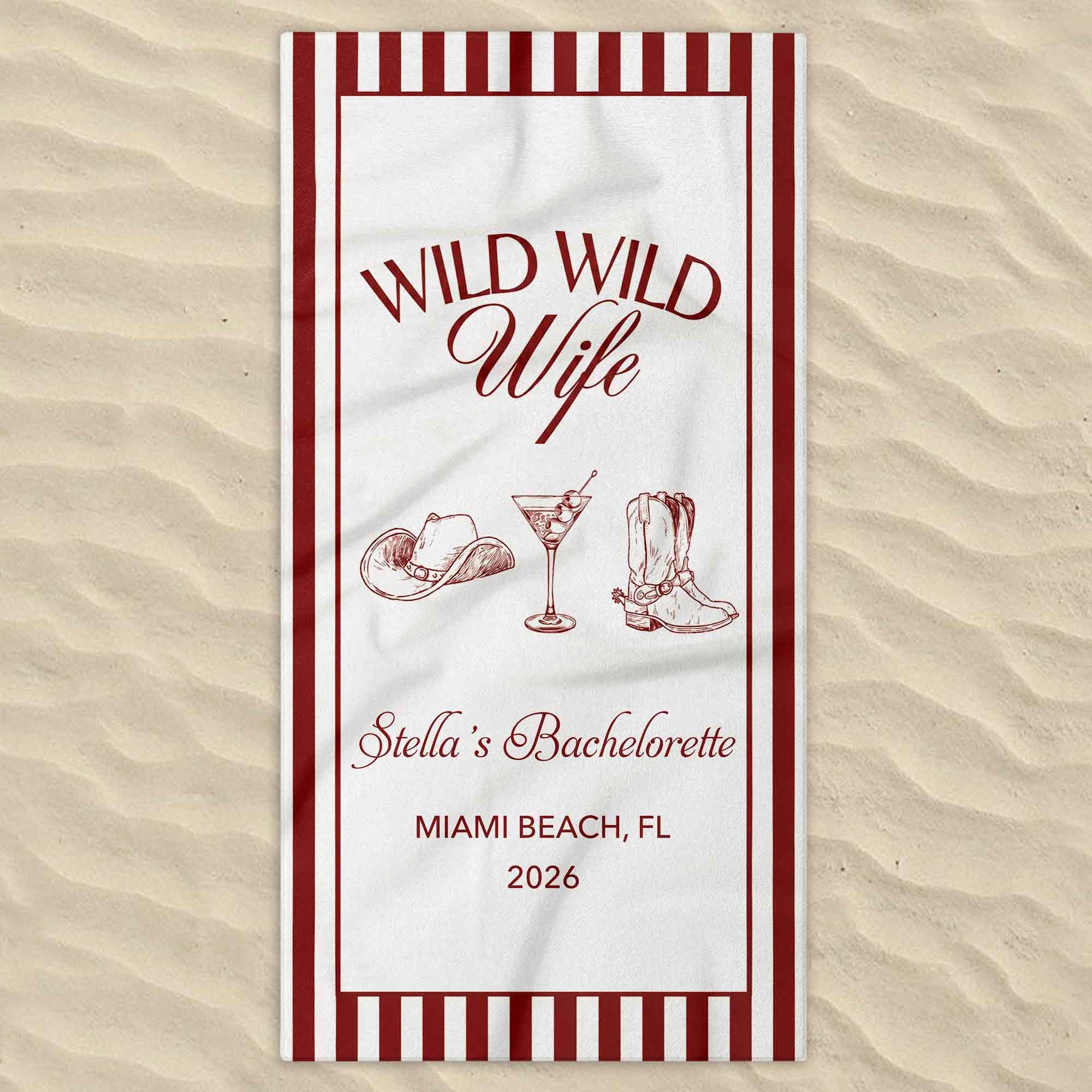 Personalized Cowboy Hat Beach Towel Gift for Bachelorette Party