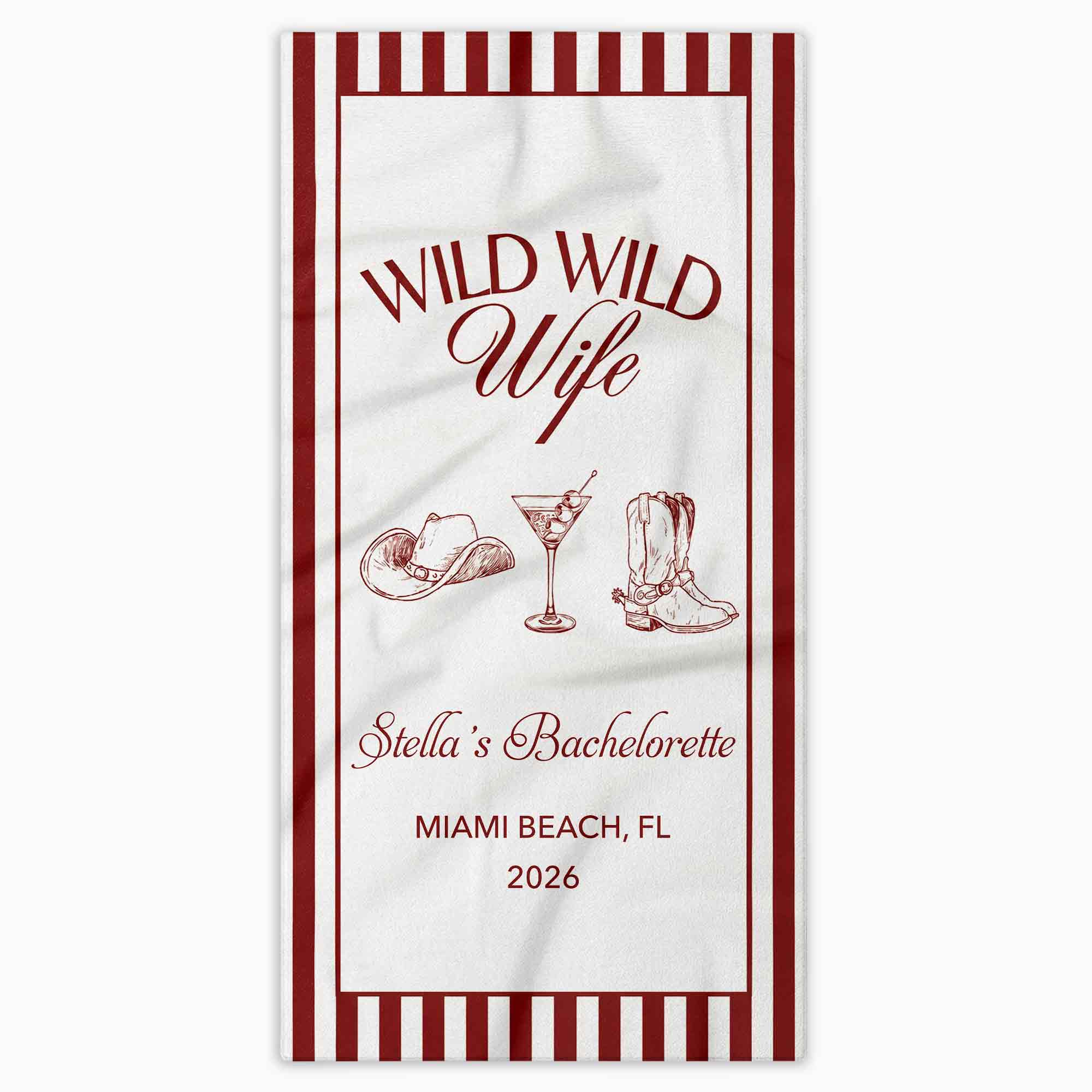 Personalized Cowboy Hat Beach Towel Gift for Bachelorette Party
