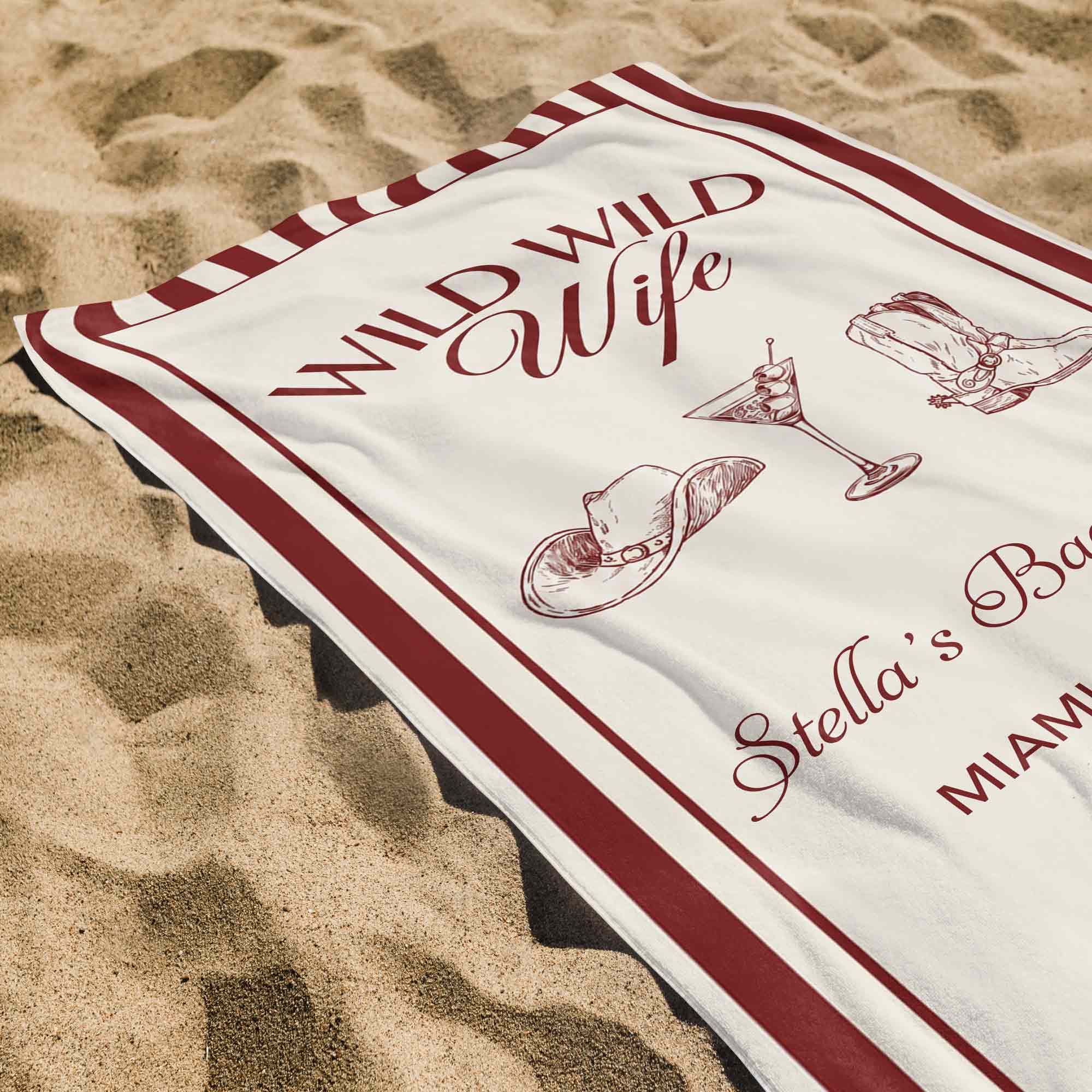 Personalized Cowboy Hat Beach Towel Gift for Bachelorette Party
