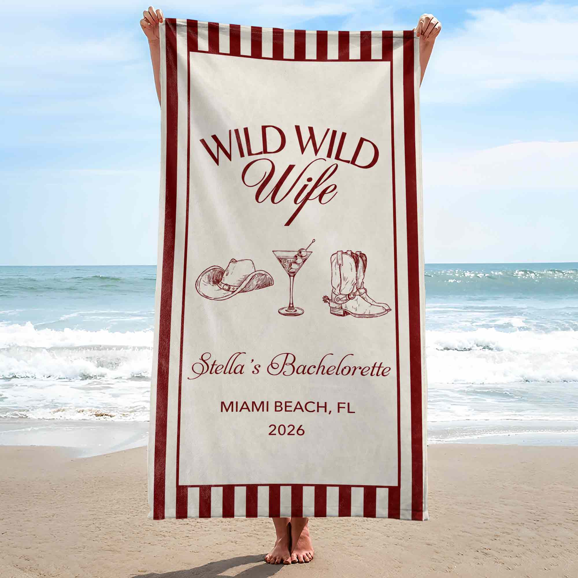 Personalized Cowboy Hat Beach Towel Gift for Bachelorette Party