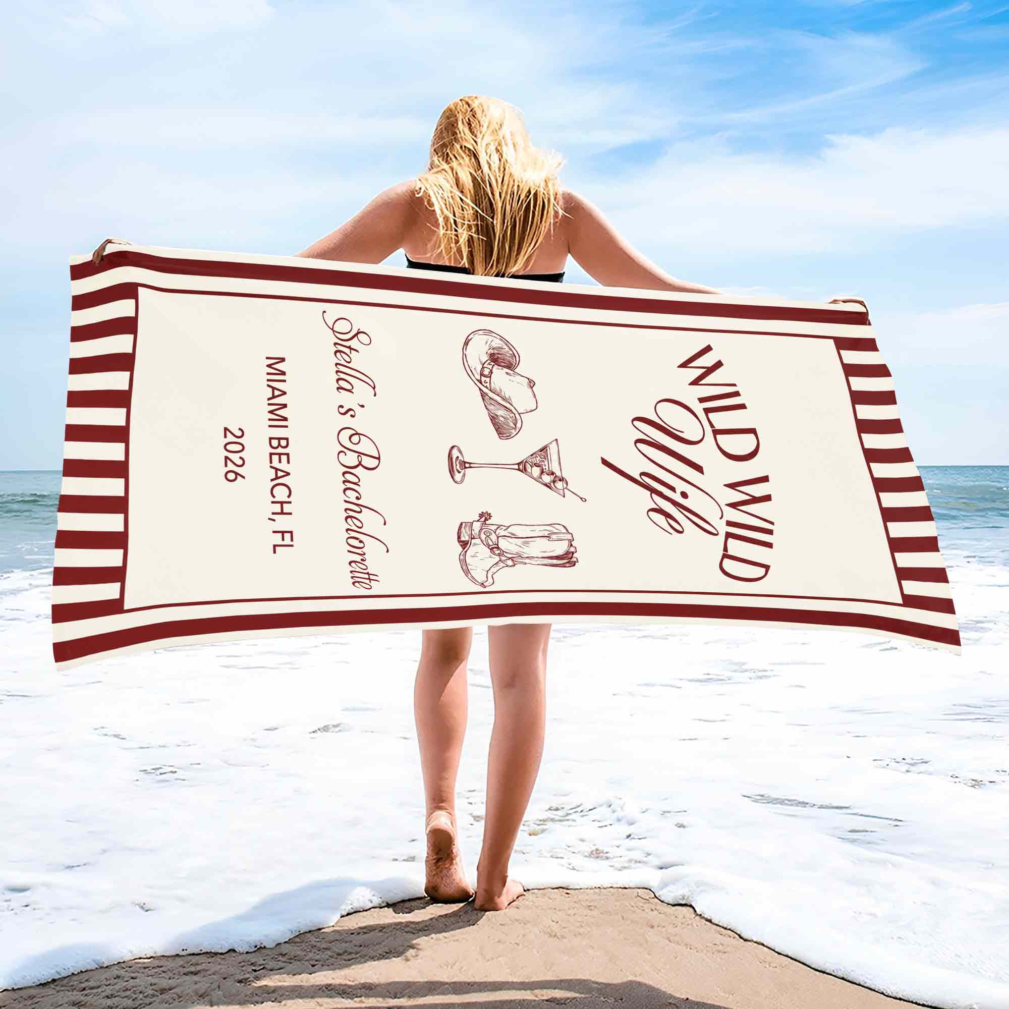 Personalized Cowboy Hat Beach Towel Gift for Bachelorette Party