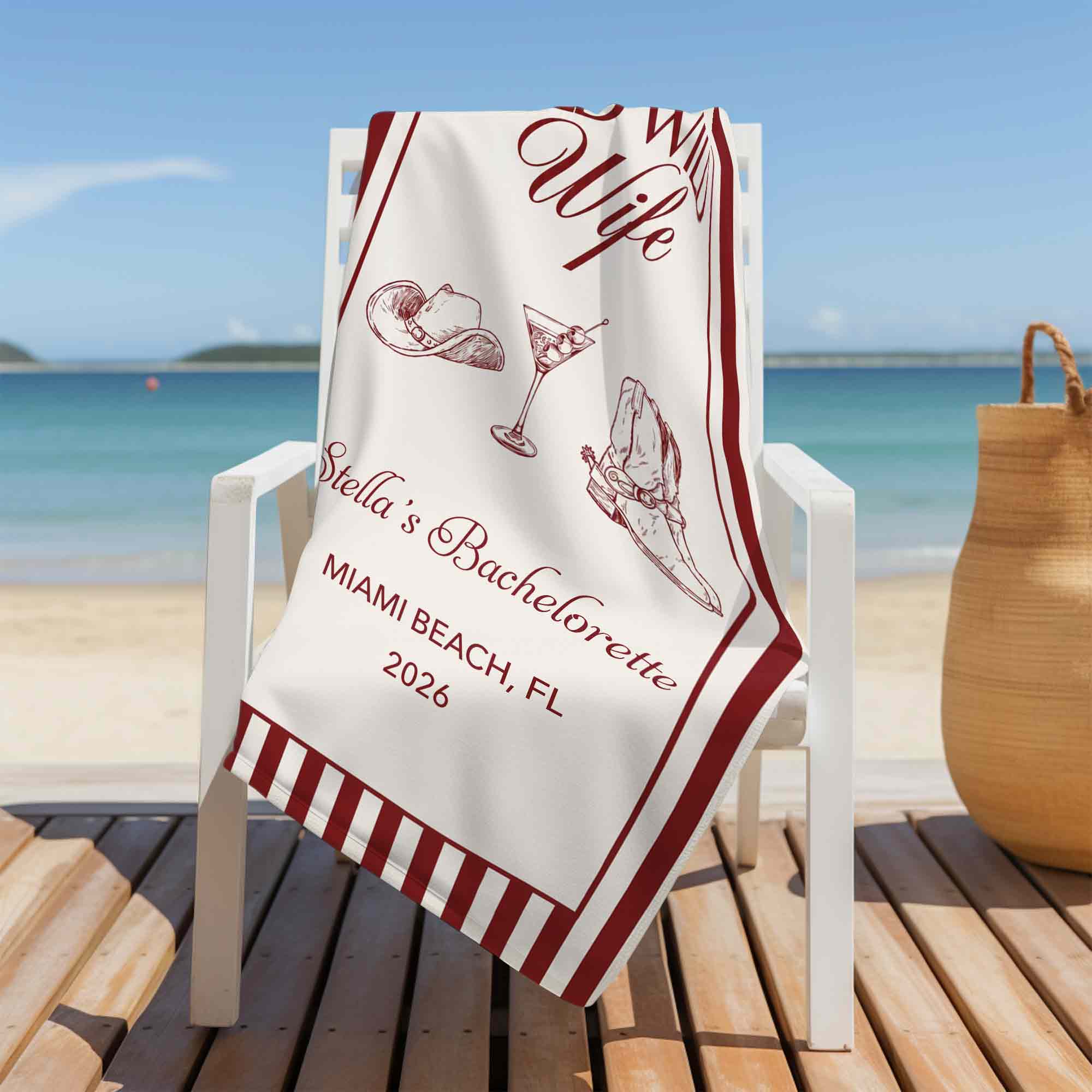 Personalized Cowboy Hat Beach Towel Gift for Bachelorette Party