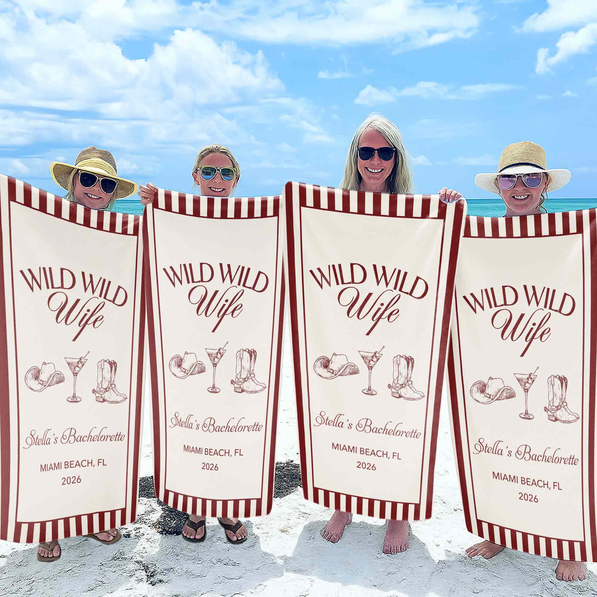 Personalized Cowboy Hat Beach Towel Gift for Bachelorette Party