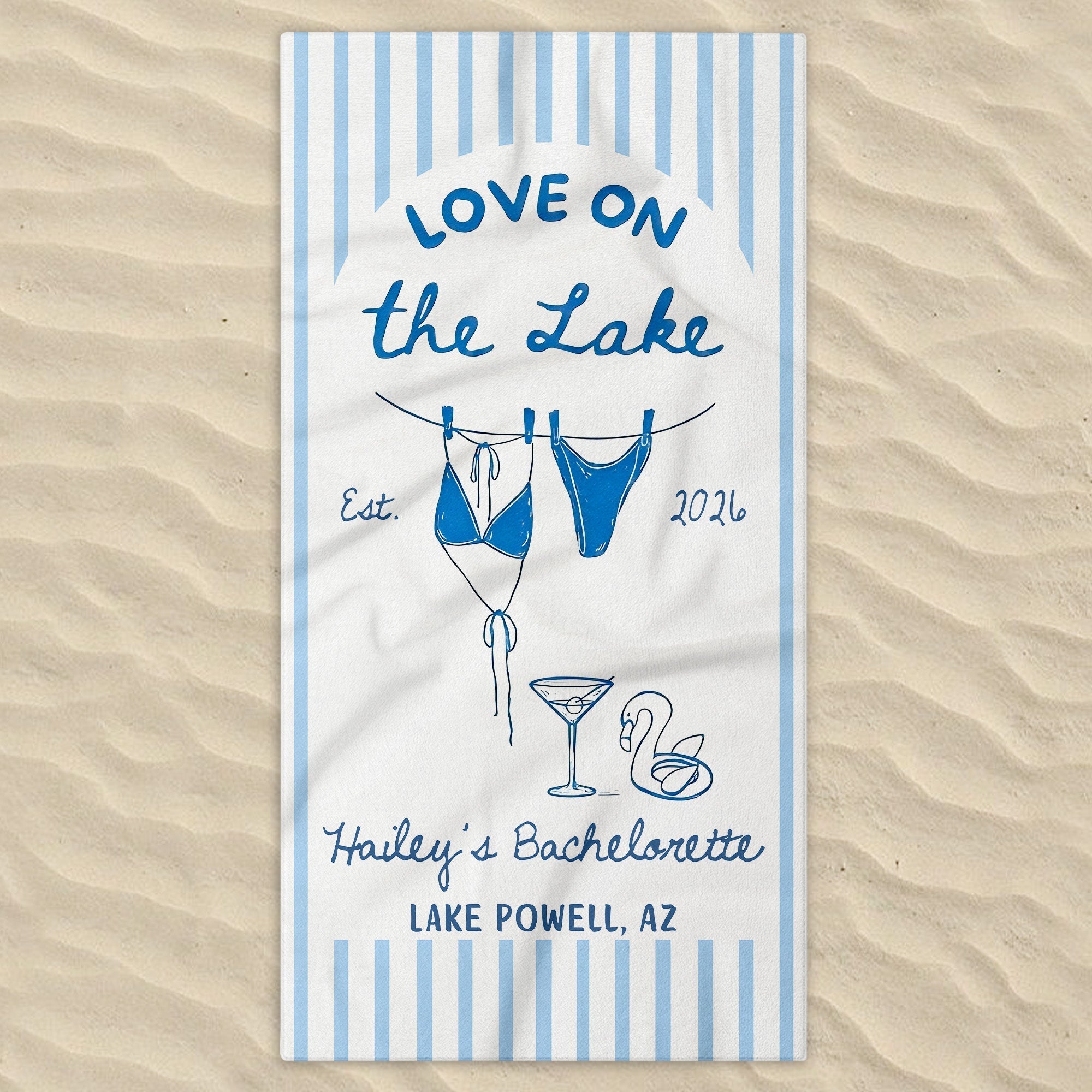 Personalized Beach Towel Custom Name Bachelorette Gift Flamingo