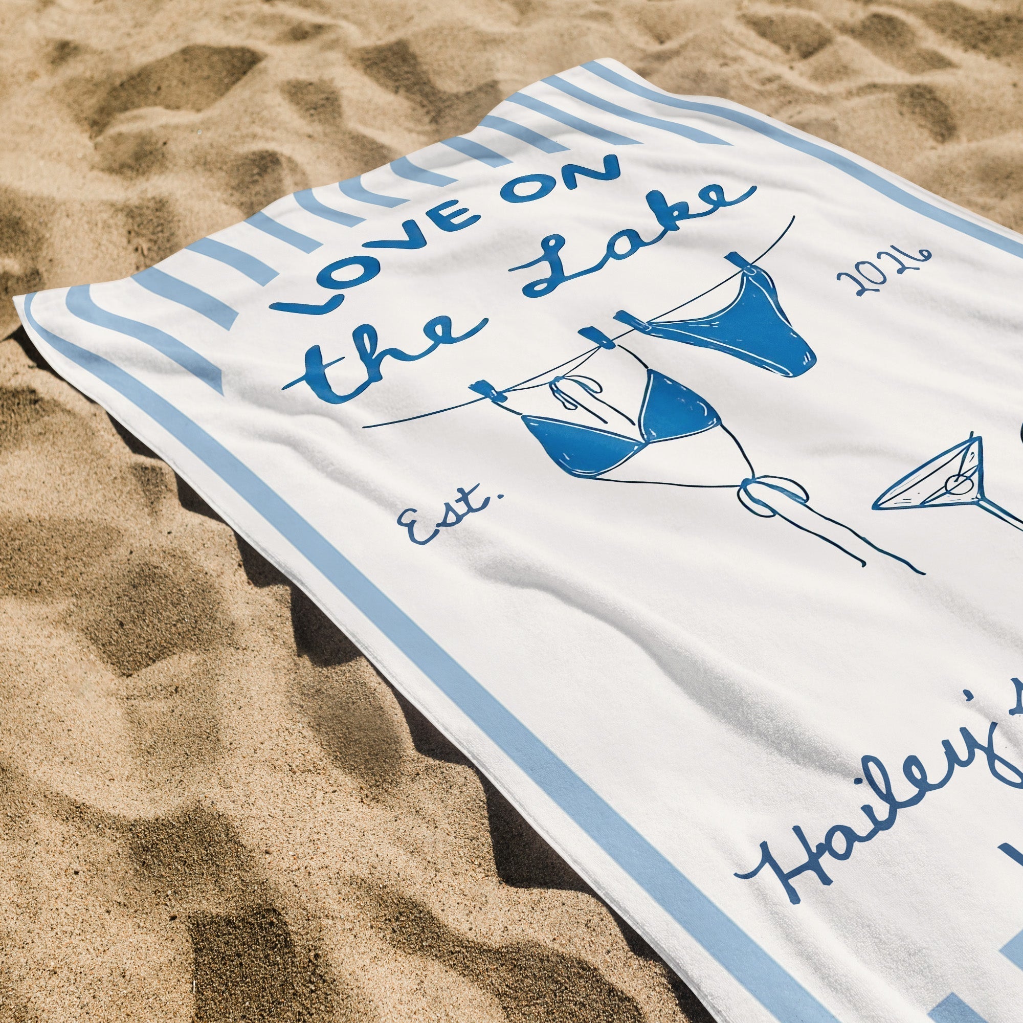 Personalized Beach Towel Custom Name Bachelorette Gift Flamingo