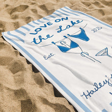 Load image into Gallery viewer, Personalized Beach Towel Custom Name Bachelorette Gift Flamingo
