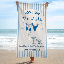 Load image into Gallery viewer, Personalized Beach Towel Custom Name Bachelorette Gift Flamingo

