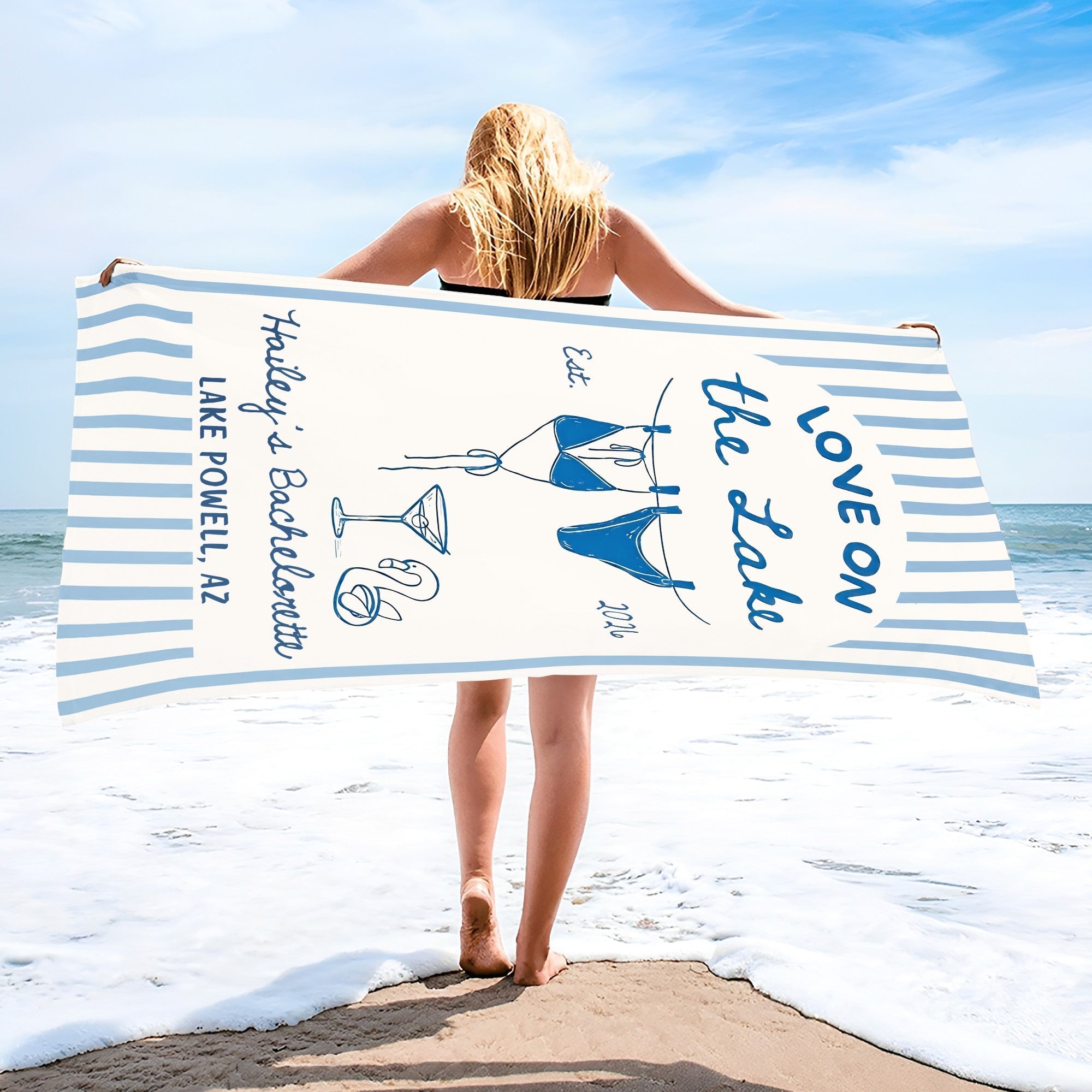 Personalized Beach Towel Custom Name Bachelorette Gift Flamingo
