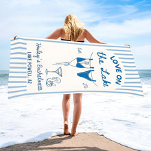Load image into Gallery viewer, Personalized Beach Towel Custom Name Bachelorette Gift Flamingo
