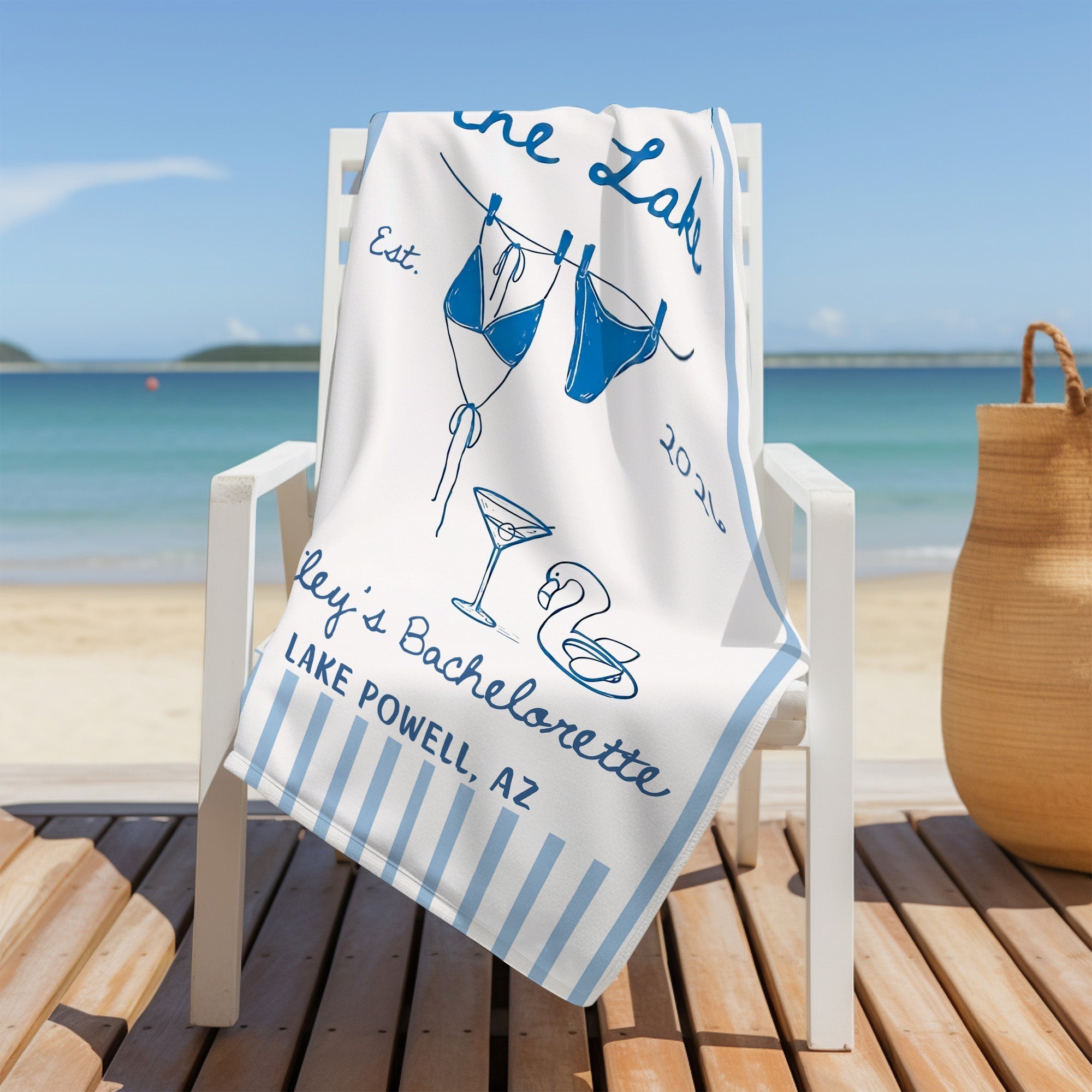Personalized Beach Towel Custom Name Bachelorette Gift Flamingo