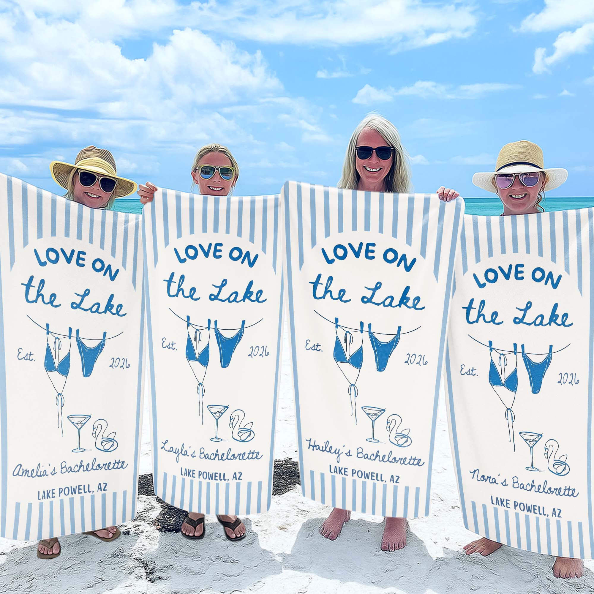 Personalized Beach Towel Custom Name Bachelorette Gift Flamingo