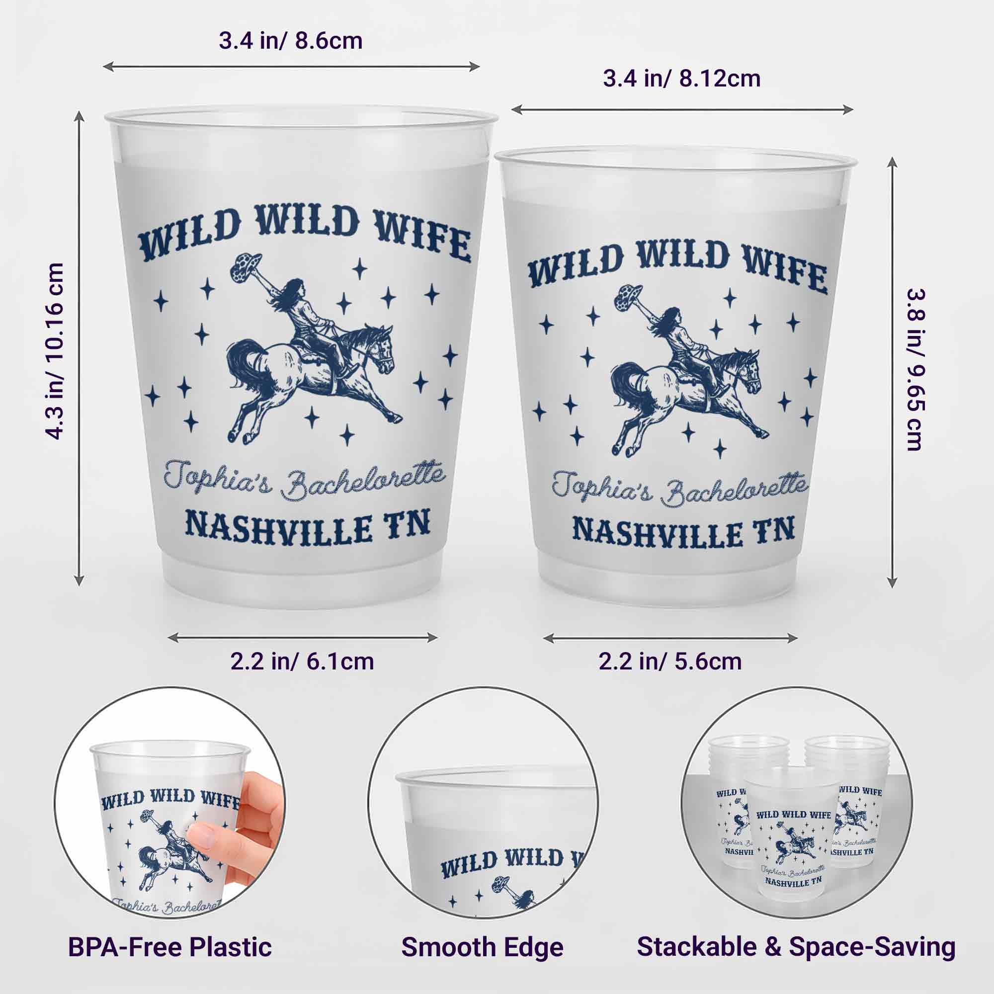 Personalized Frosted Cups Custom Name Bachelorette Party Favor
