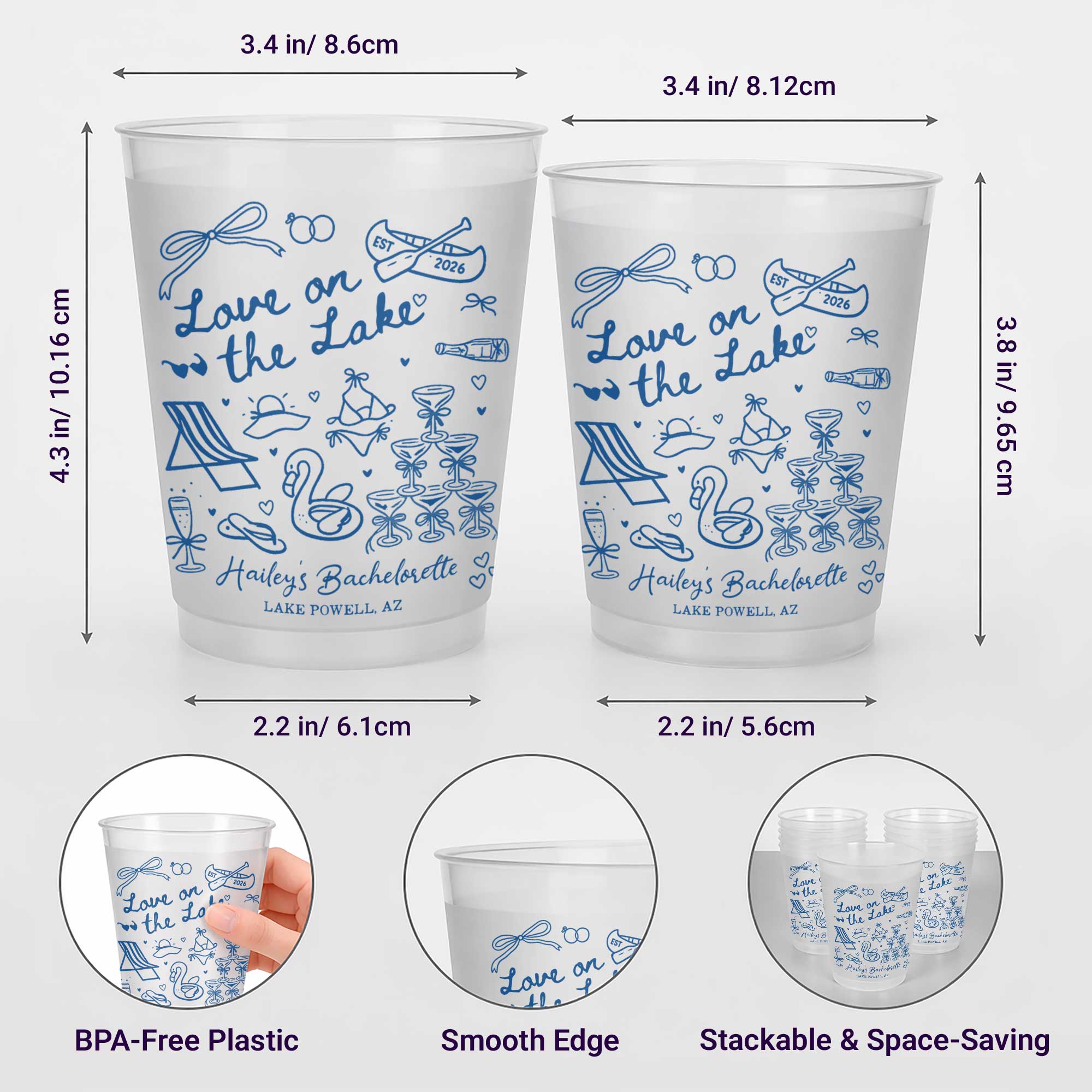 Personalized Frosted Cups Custom Name Bachelorette Party Gift
