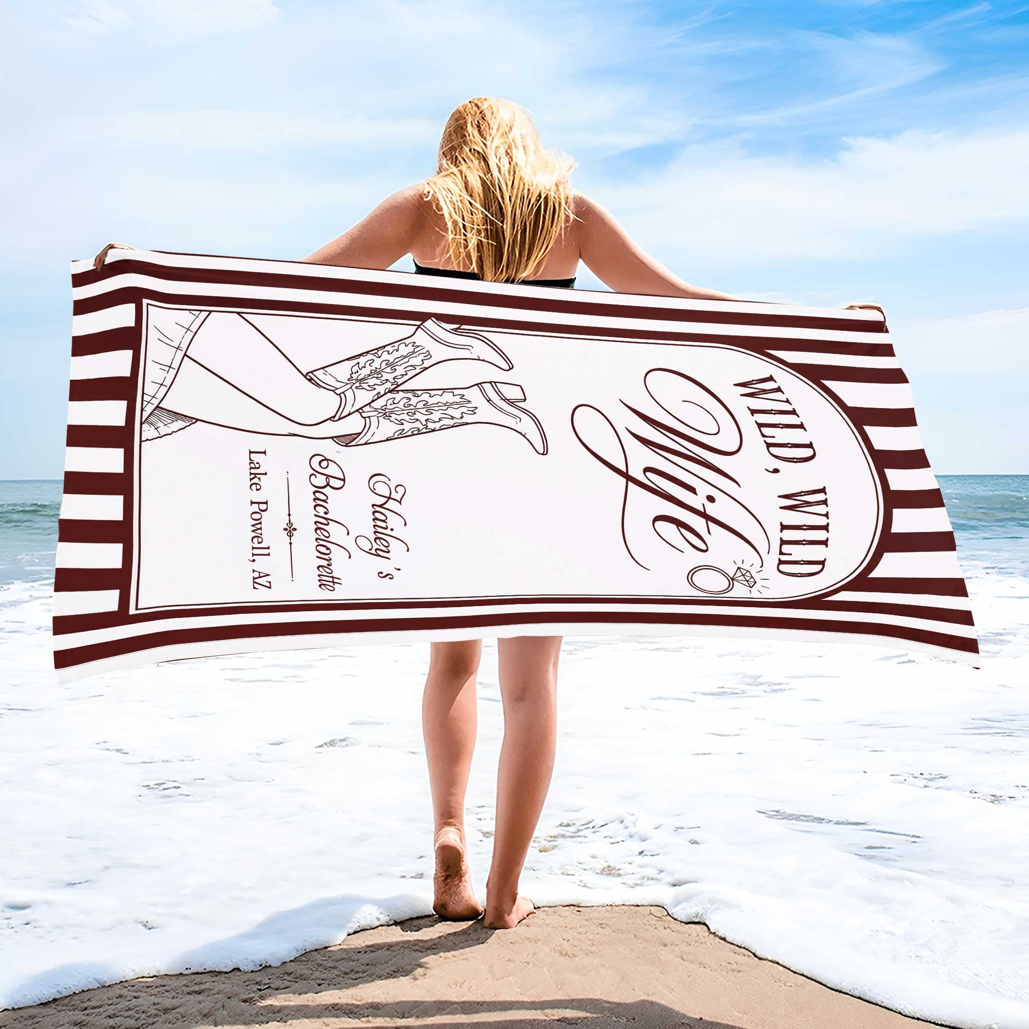 Personalized Beach Towel for Wife Bachelorette Party Custom Name