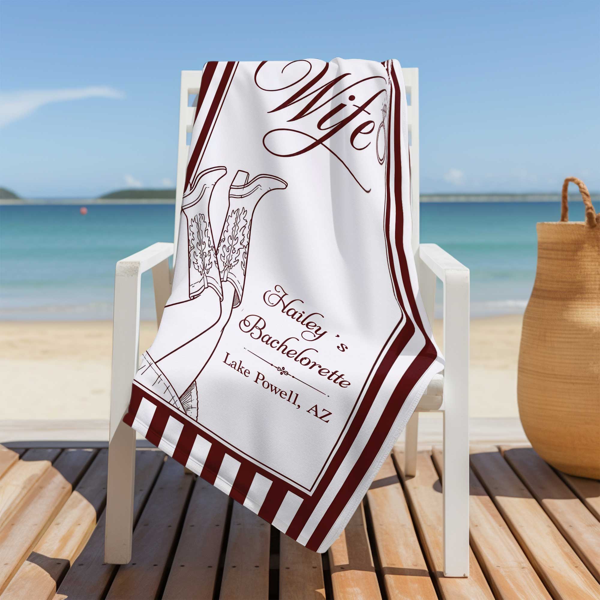 Personalized Beach Towel for Wife Bachelorette Party Custom Name
