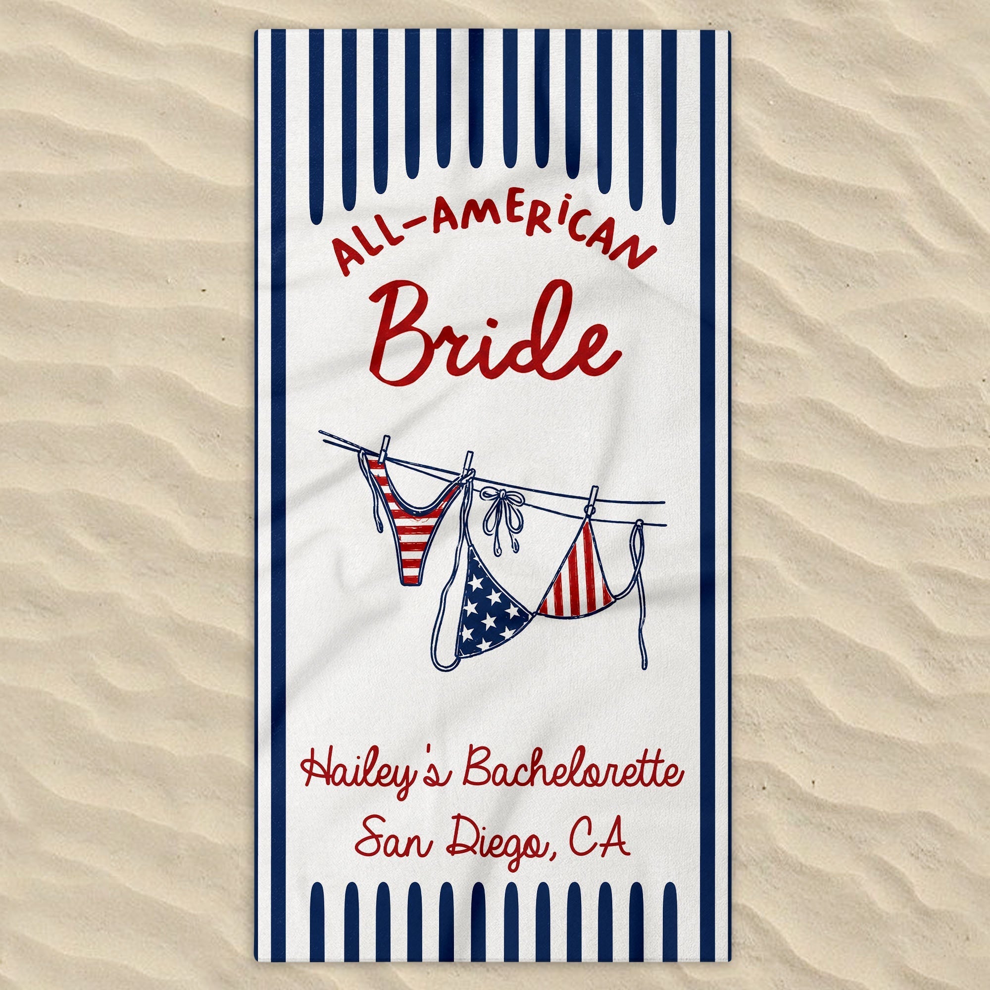 Personalized All-American Bride Beach Towel with USA Flag Gift for Bachelorette