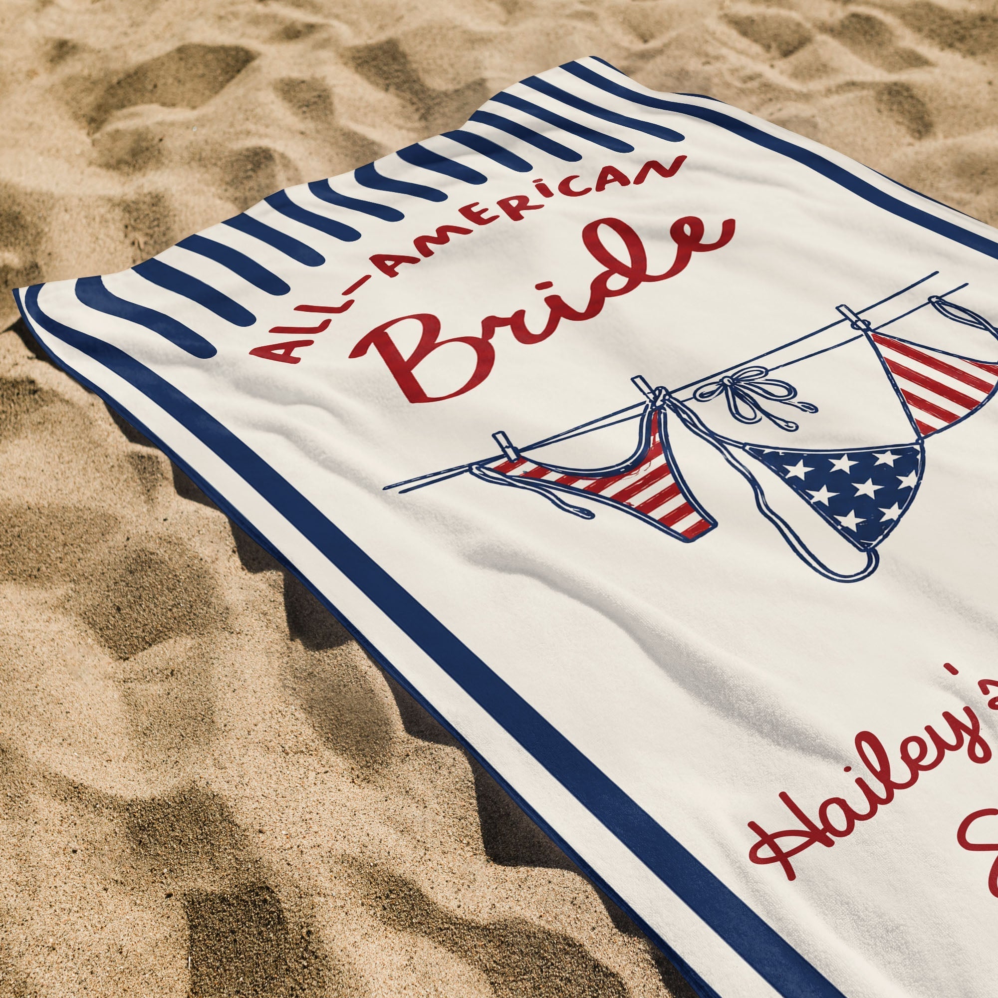 Personalized All-American Bride Beach Towel with USA Flag Gift for Bachelorette