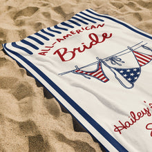 Load image into Gallery viewer, Personalized All-American Bride Beach Towel with USA Flag Gift for Bachelorette
