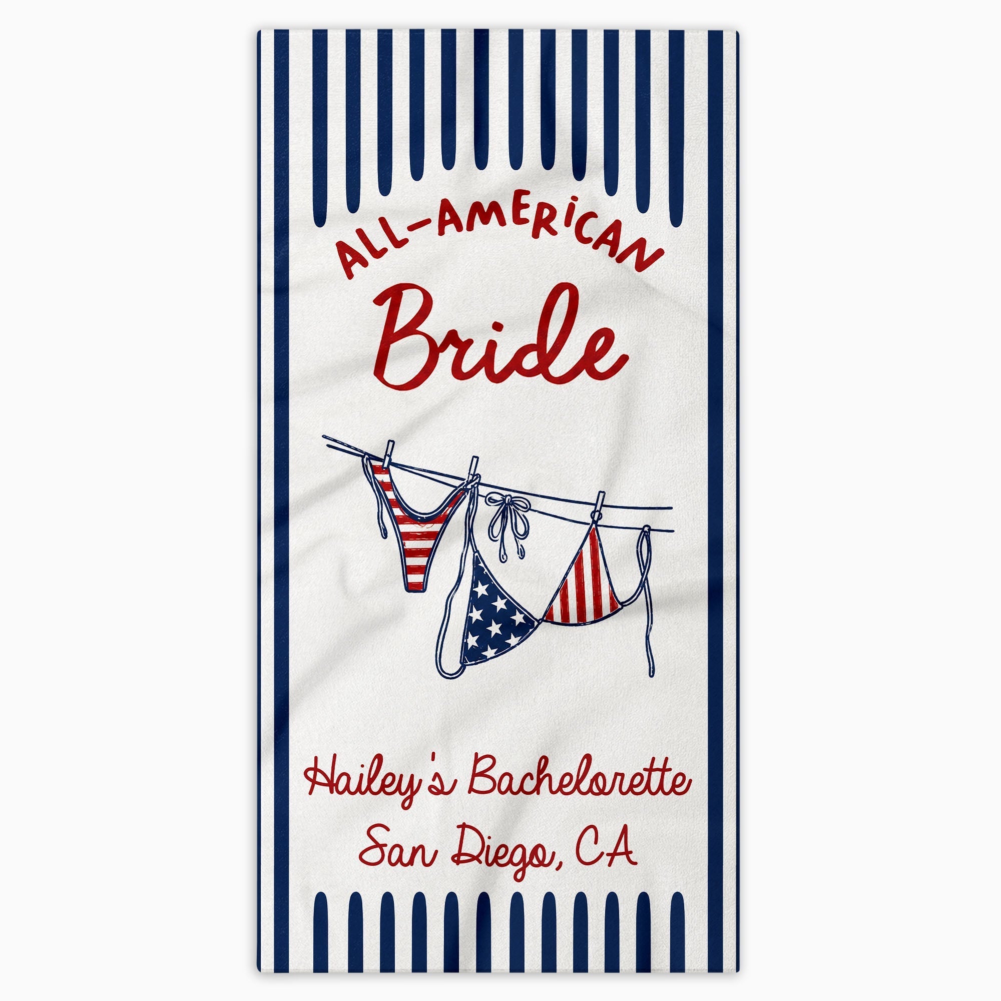 Personalized All-American Bride Beach Towel with USA Flag Gift for Bachelorette