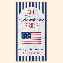 Load image into Gallery viewer, Personalized Beach Towel USA Flag Bridal Gift Custom Name
