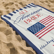 Load image into Gallery viewer, Personalized Beach Towel USA Flag Bridal Gift Custom Name
