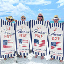 Load image into Gallery viewer, Personalized Beach Towel USA Flag Bridal Gift Custom Name
