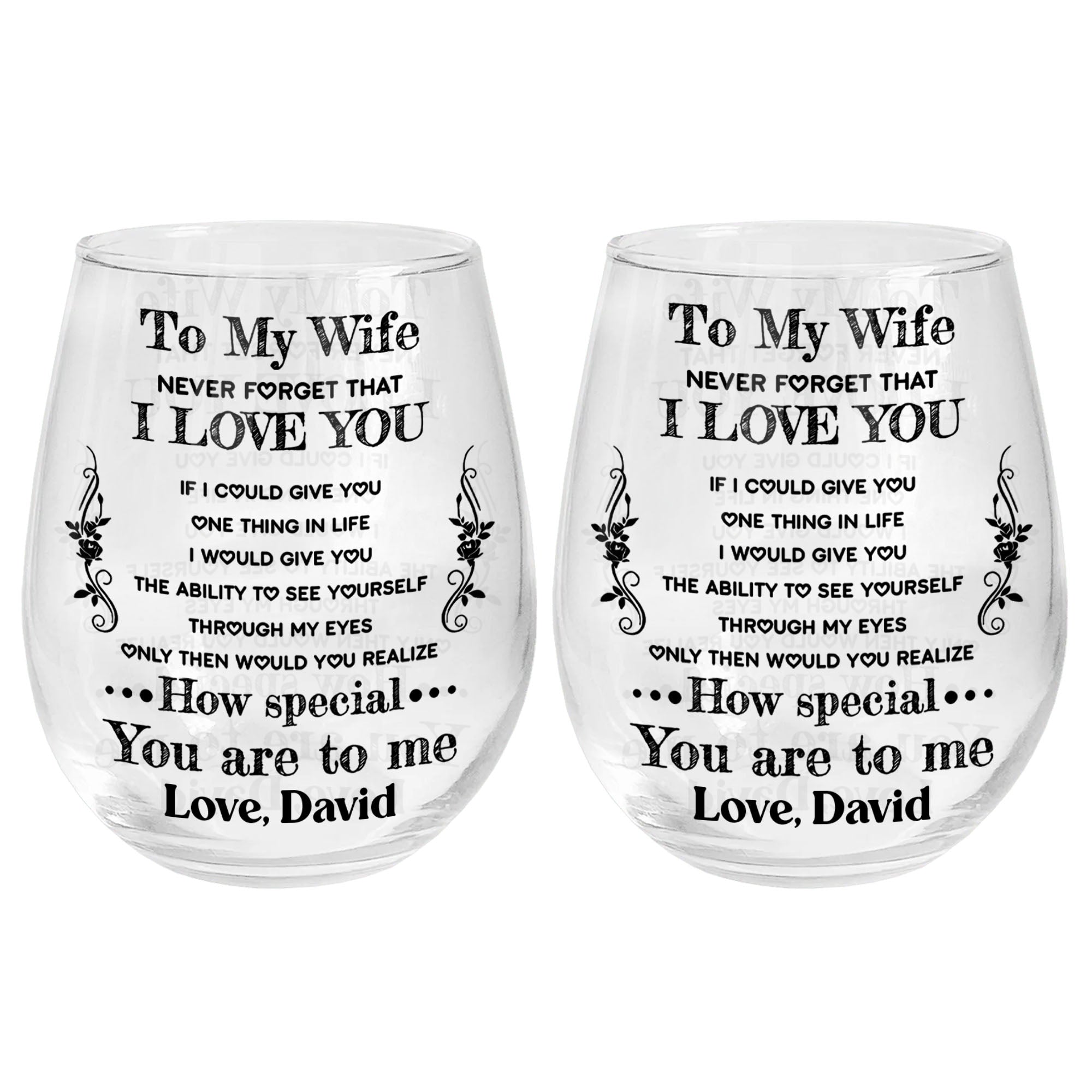 Personalized Stemless Wine Glass Custom Text Gift for Wife