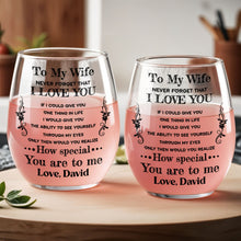 Load image into Gallery viewer, Personalized Stemless Wine Glass Custom Text Gift for Wife
