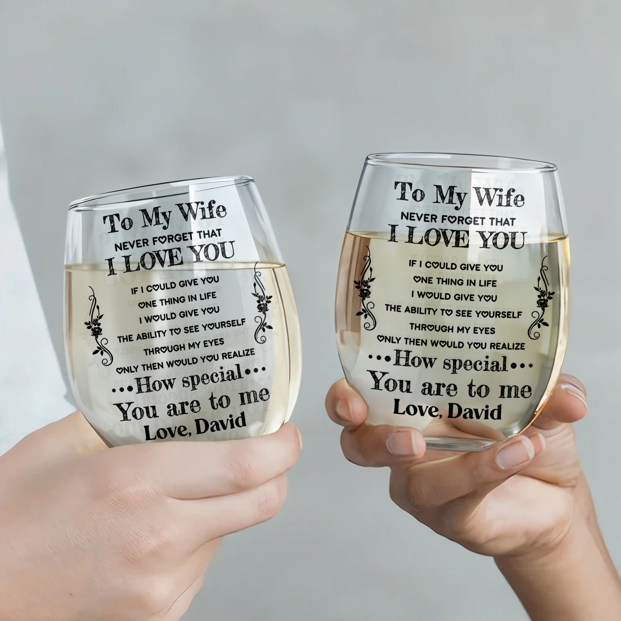 Personalized Stemless Wine Glass Custom Text Gift for Wife