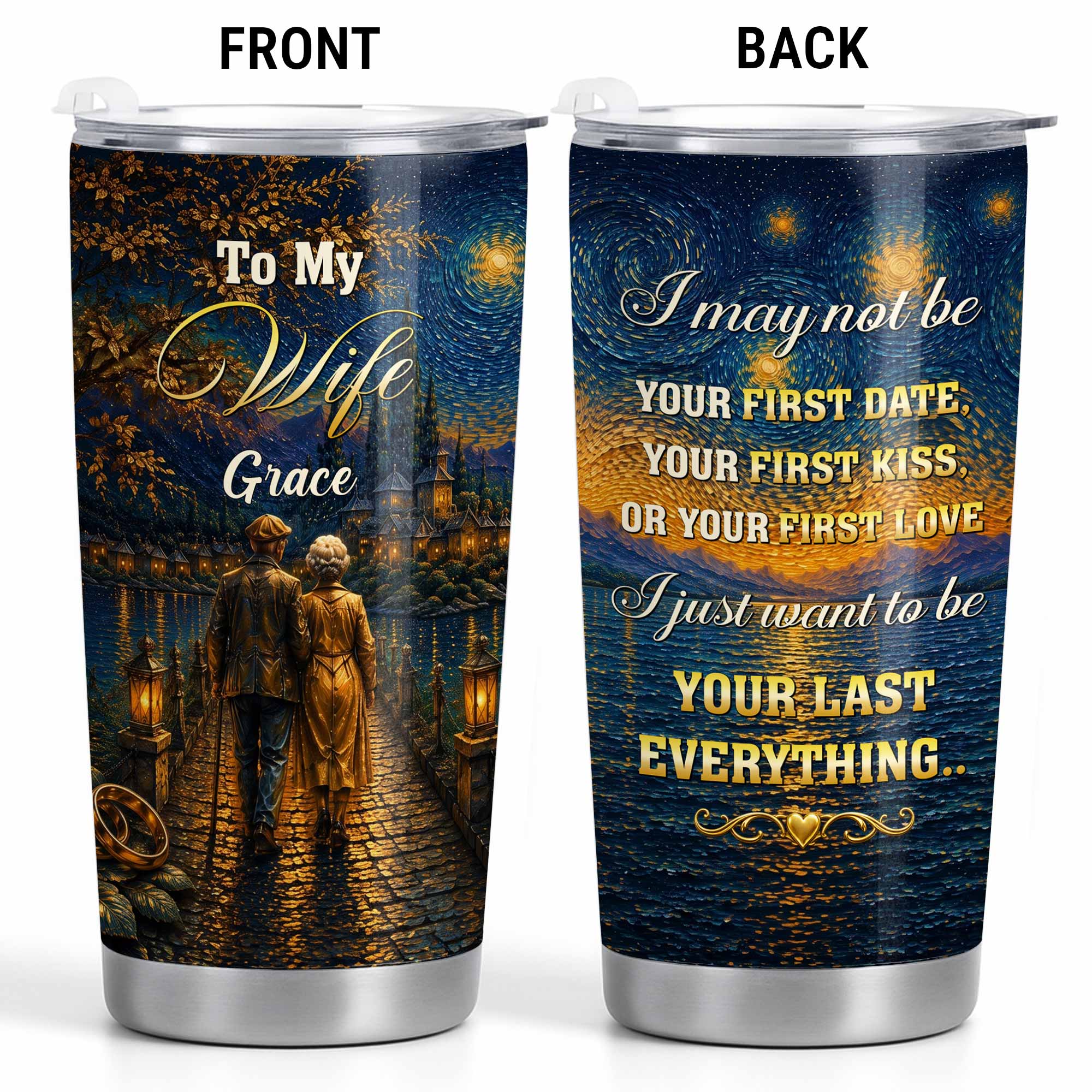 Personalized Custom Stainless Steel Tumbler 20oz for Wife Gift