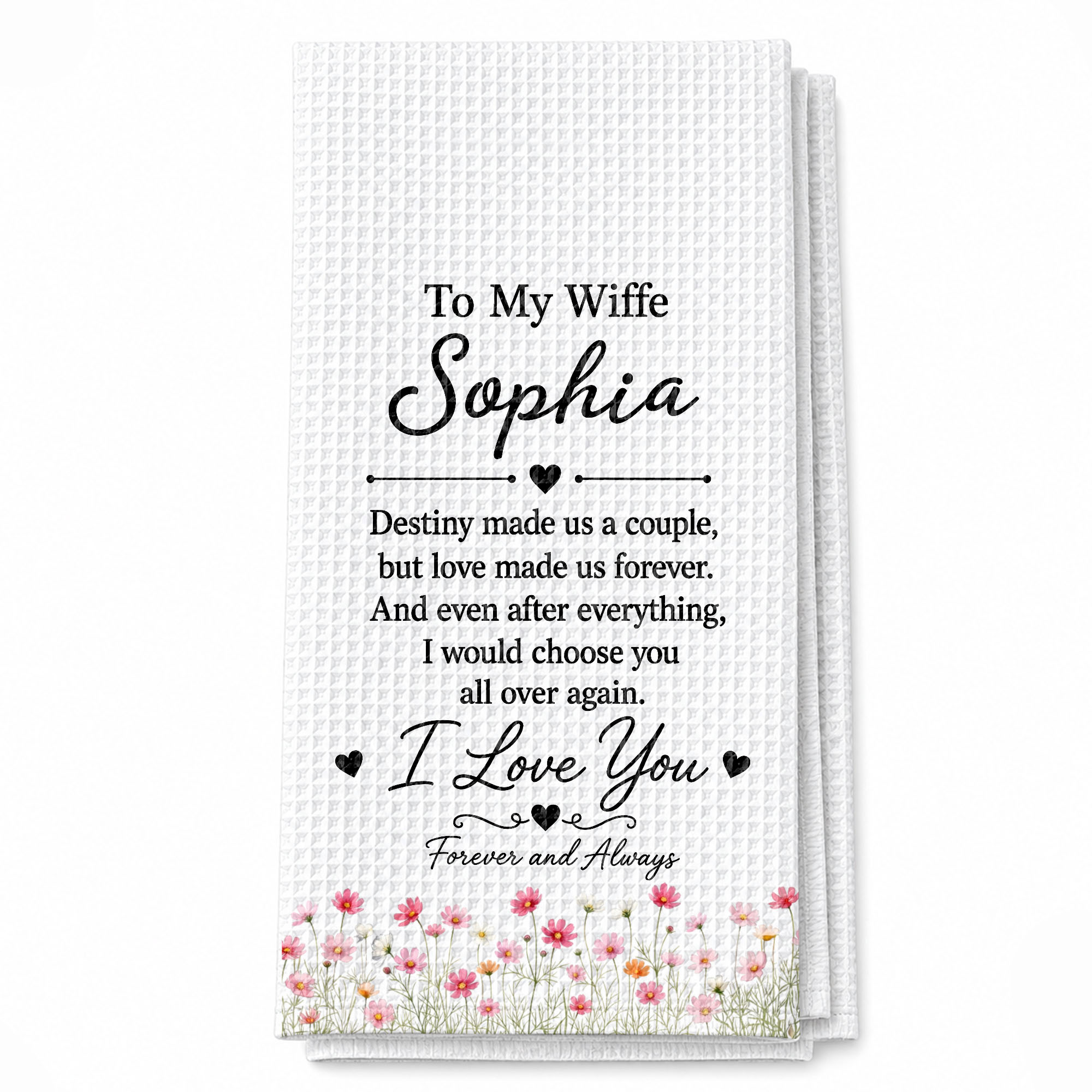 Personalized Floral Heart Kitchen Towel Custom Gift for Wife