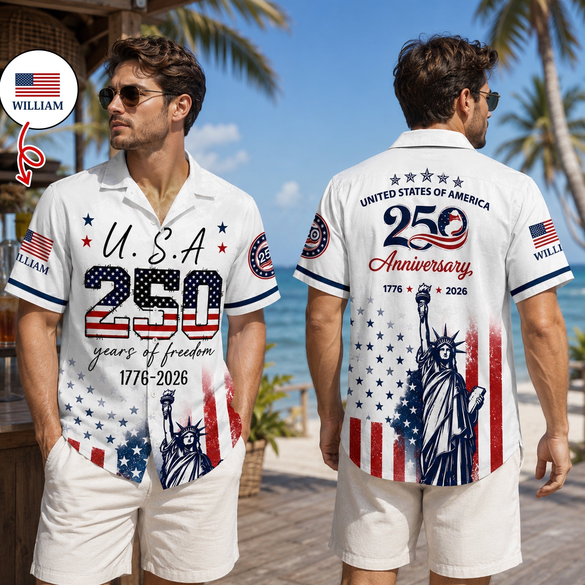 Personalized Eagle Hawaii Shirt Custom Name 250th Anniversary Gift