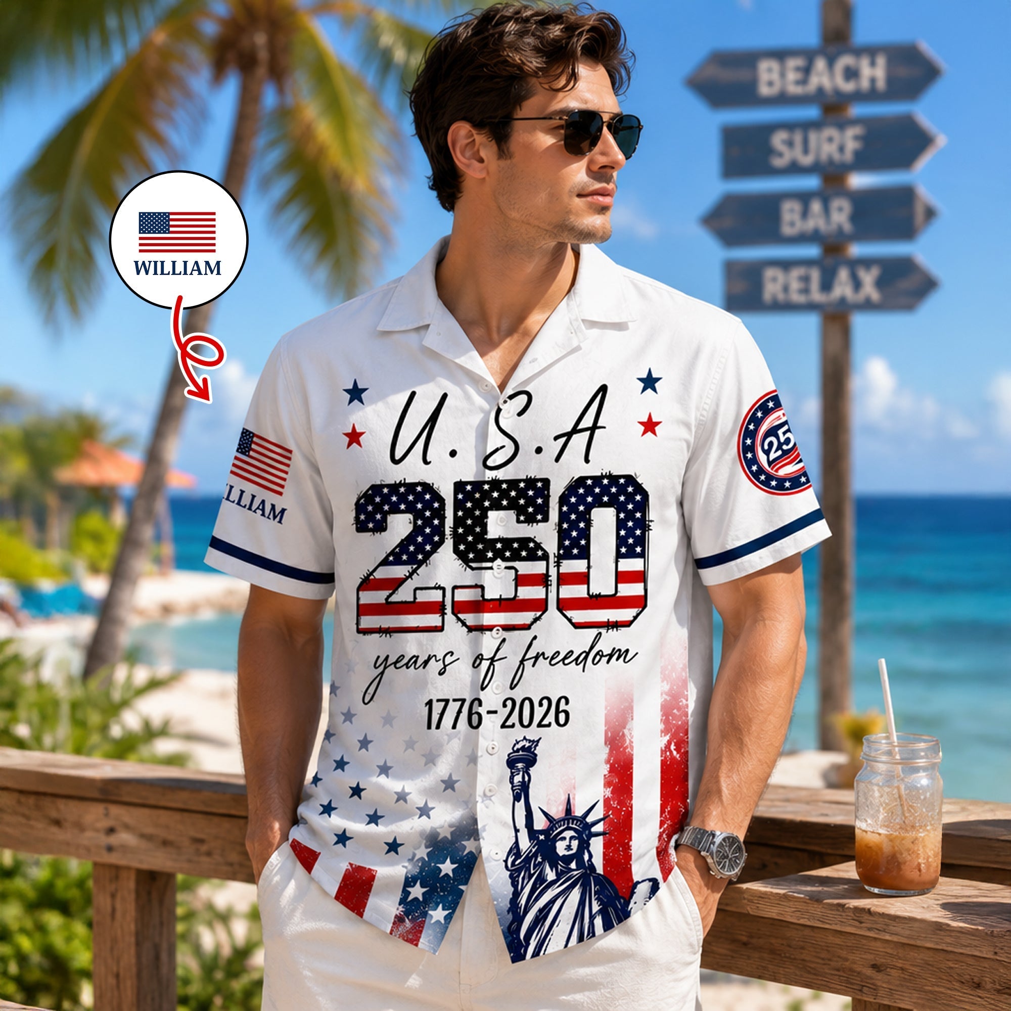 Personalized Eagle Hawaii Shirt Custom Name 250th Anniversary Gift
