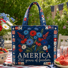 Load image into Gallery viewer, Personalized Patriotic Quilted Tote Bag 250 Years Freedom Gift for Her
