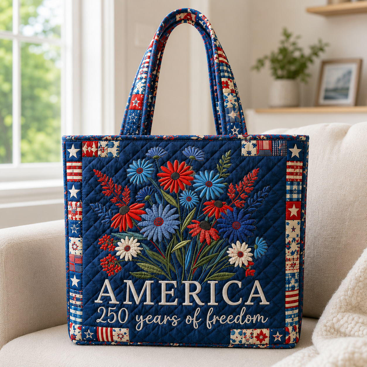 Personalized Patriotic Quilted Tote Bag 250 Years Freedom Gift for Her